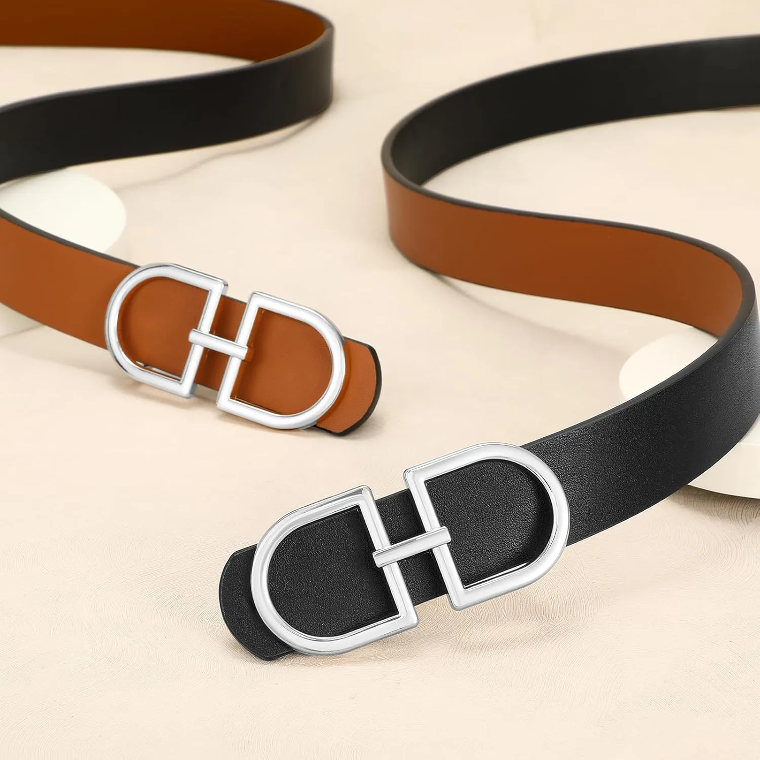 IAKING Reversible Leather Belt for Women With Gold Buckle Ladies Two-in-One Leather Womens Belt for Jeans Pants Dresses