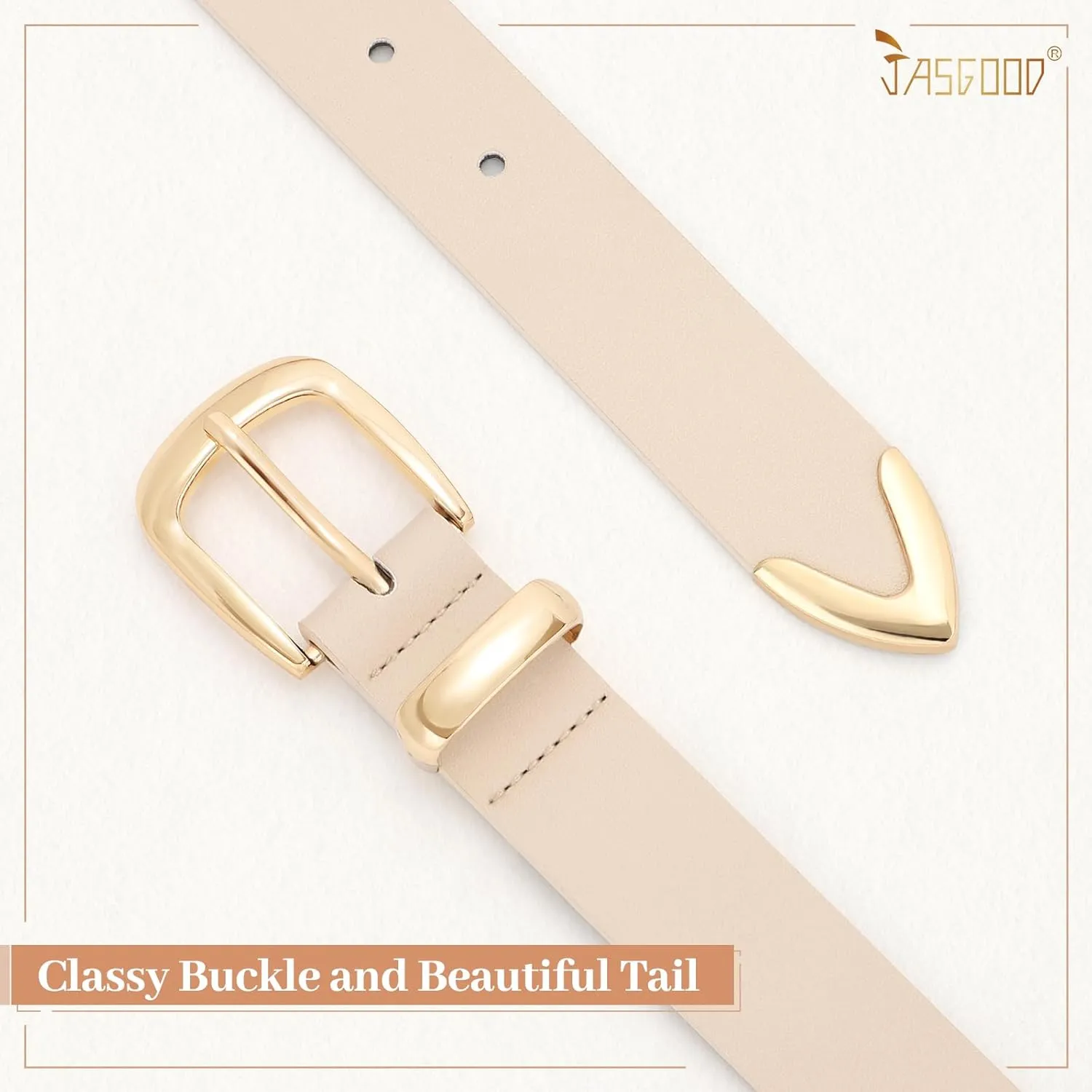 JASGOOD Women's Fashion Leather Belt Ladies Gold Buckle Leather Belt for Jeans Pants Dresses
