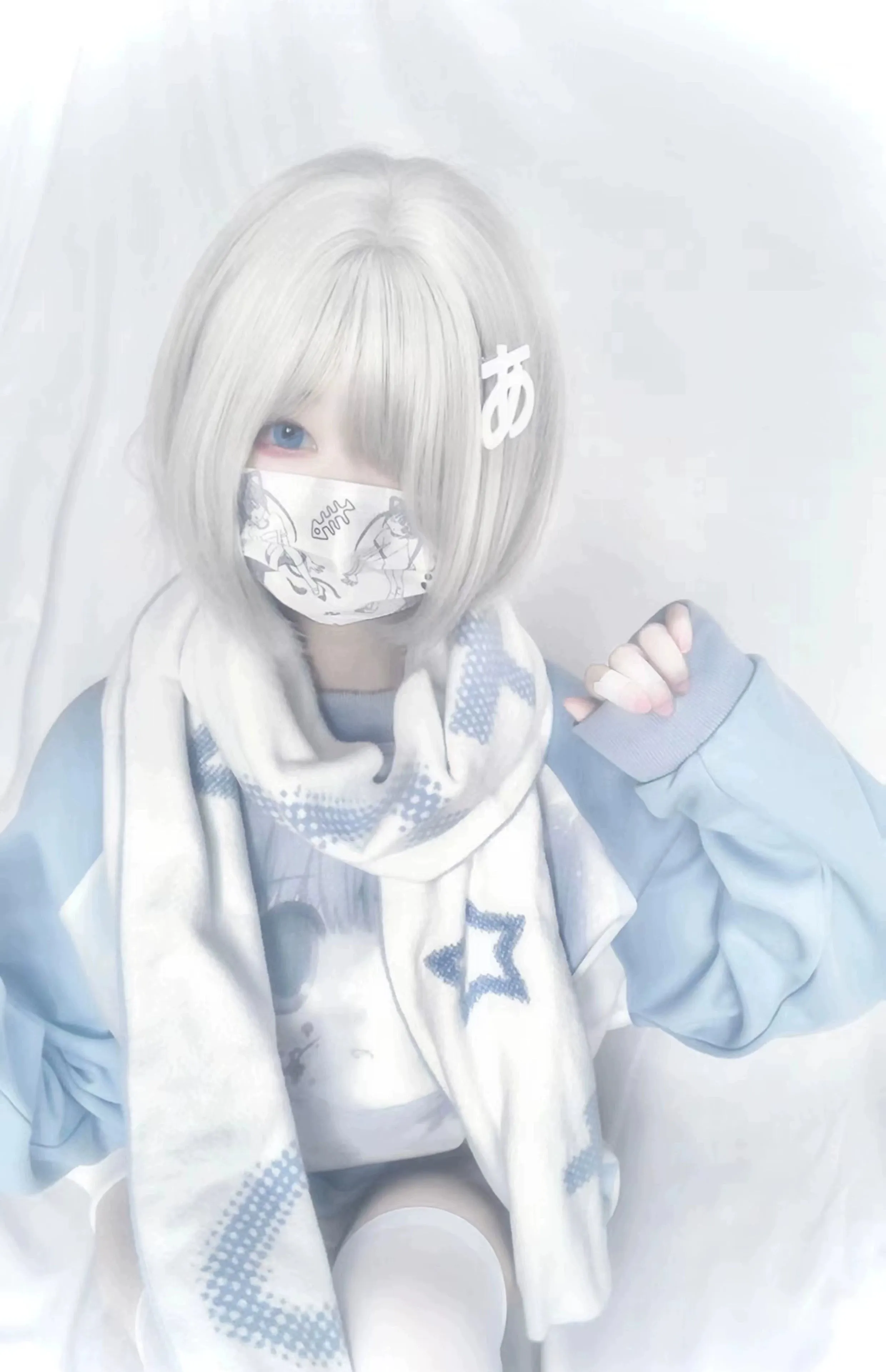 Jirai Kei Bicolor Scarf Printed Knitted Long Scarf