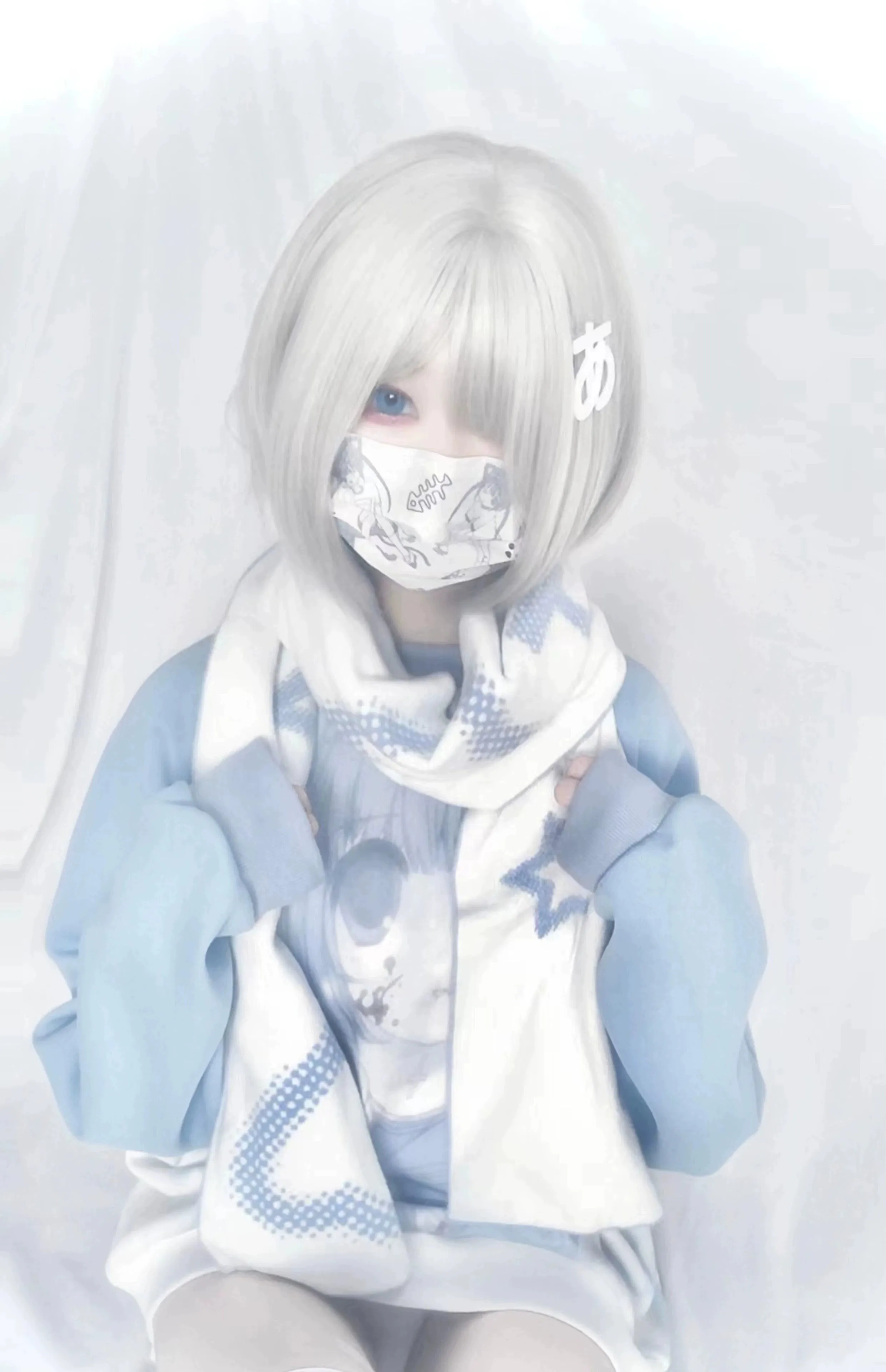 Jirai Kei Bicolor Scarf Printed Knitted Long Scarf