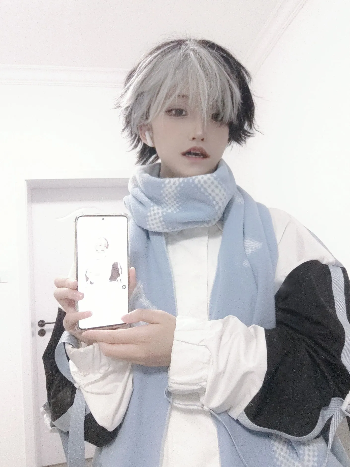 Jirai Kei Bicolor Scarf Printed Knitted Long Scarf