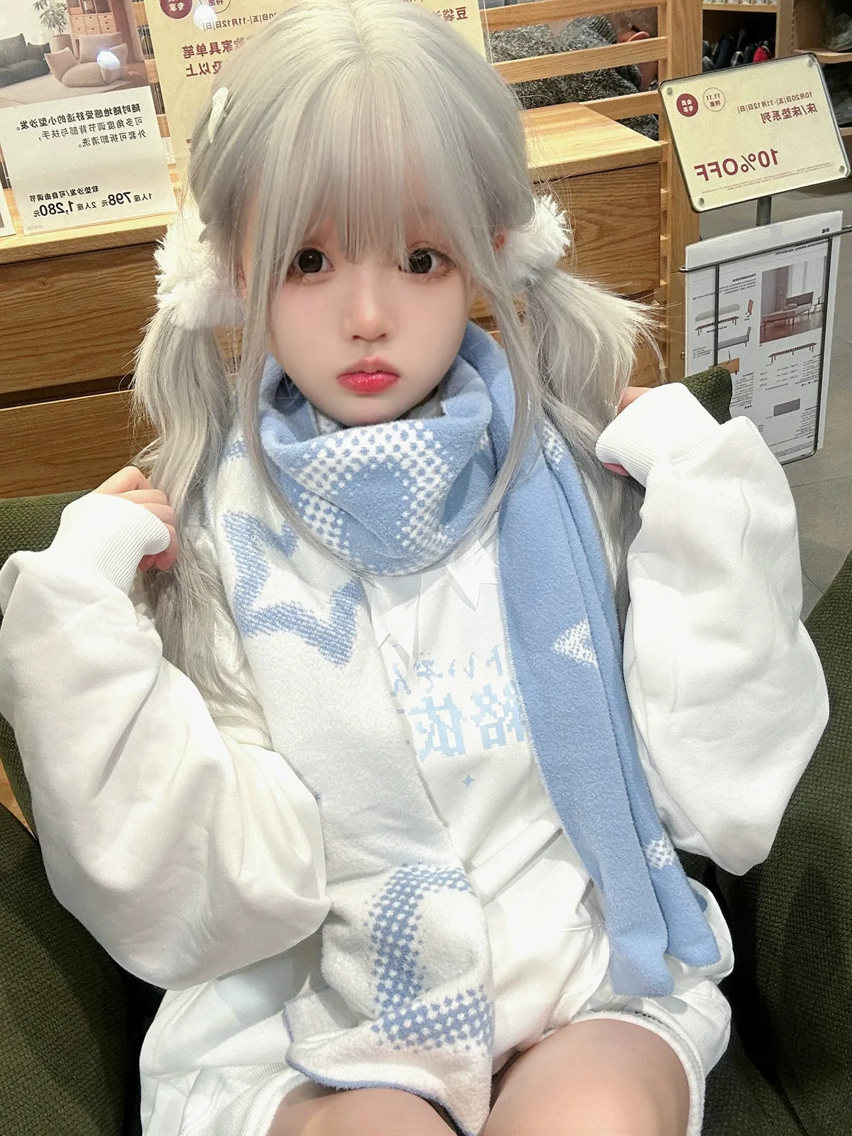 Jirai Kei Bicolor Scarf Printed Knitted Long Scarf