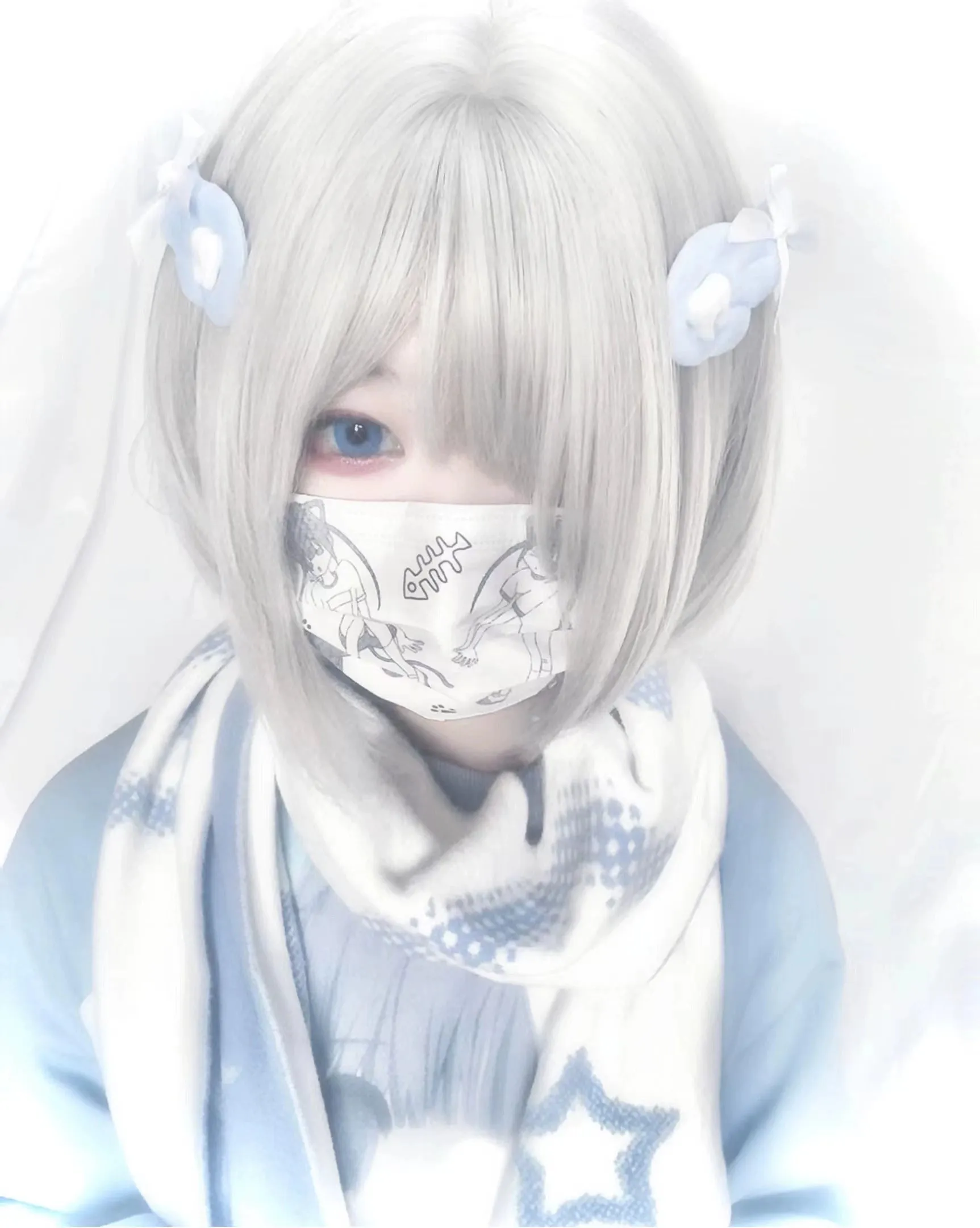 Jirai Kei Bicolor Scarf Printed Knitted Long Scarf