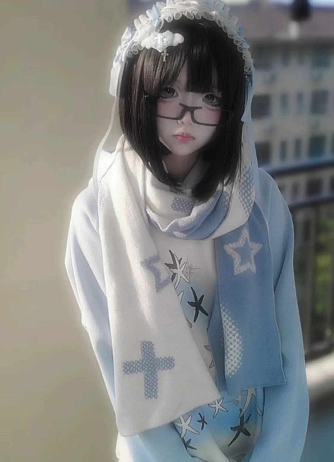 Jirai Kei Bicolor Scarf Printed Knitted Long Scarf