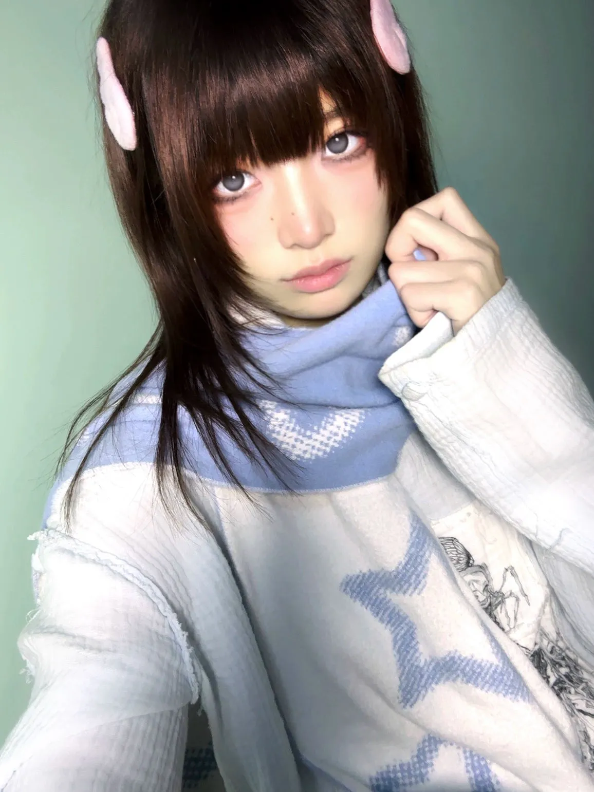 Jirai Kei Bicolor Scarf Printed Knitted Long Scarf