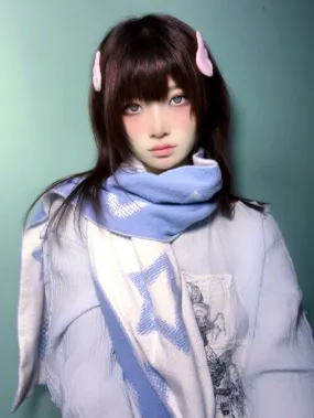 Jirai Kei Bicolor Scarf Printed Knitted Long Scarf
