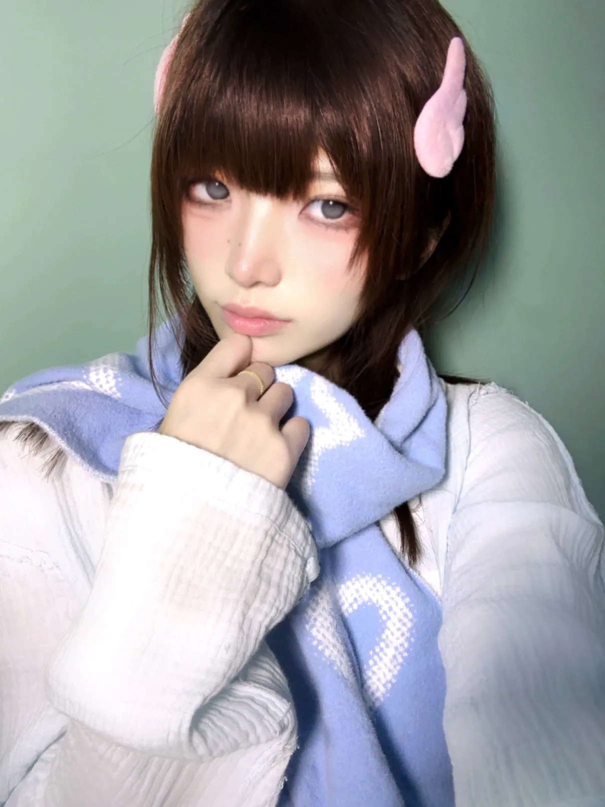Jirai Kei Bicolor Scarf Printed Knitted Long Scarf