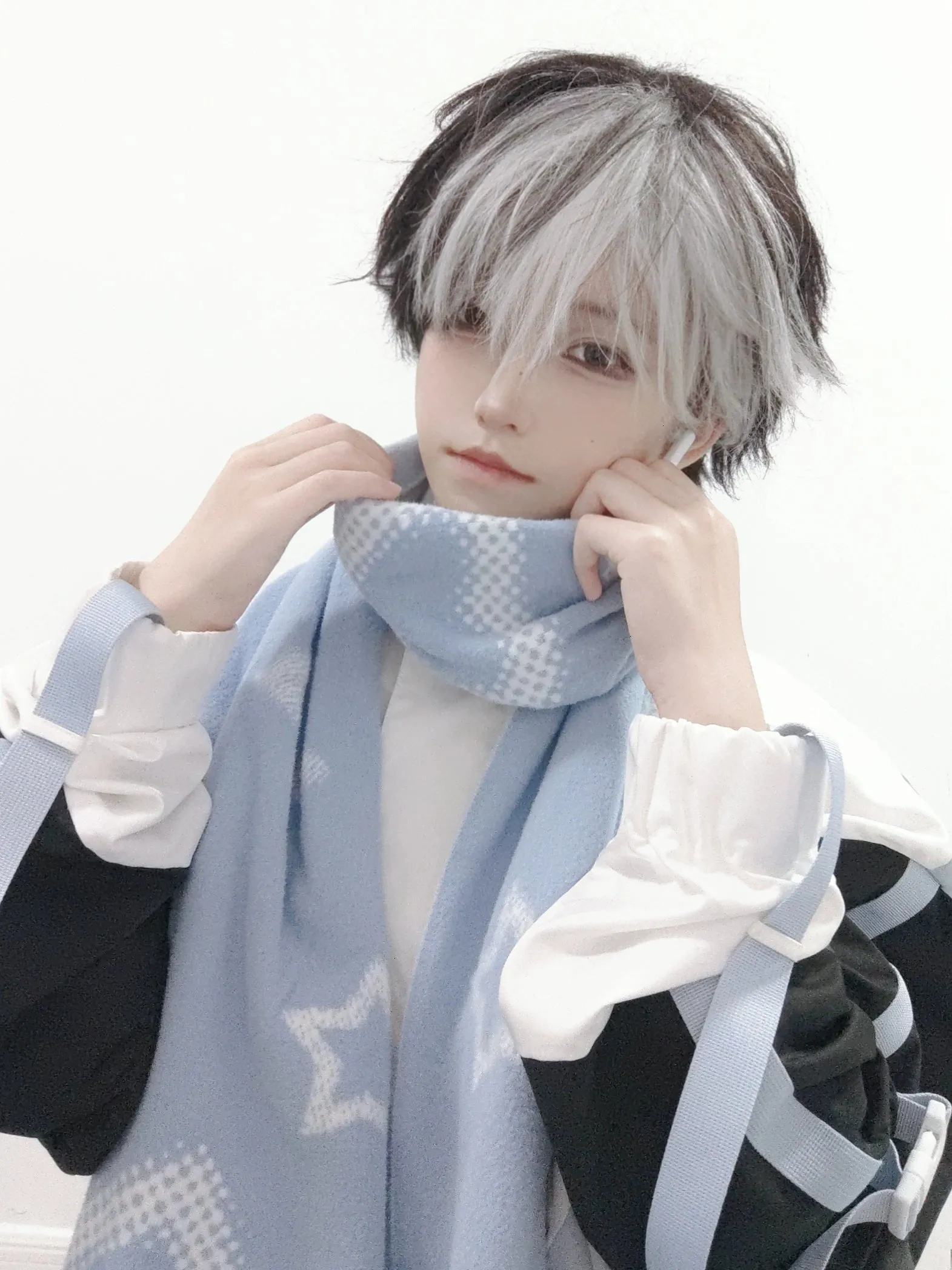 Jirai Kei Bicolor Scarf Printed Knitted Long Scarf