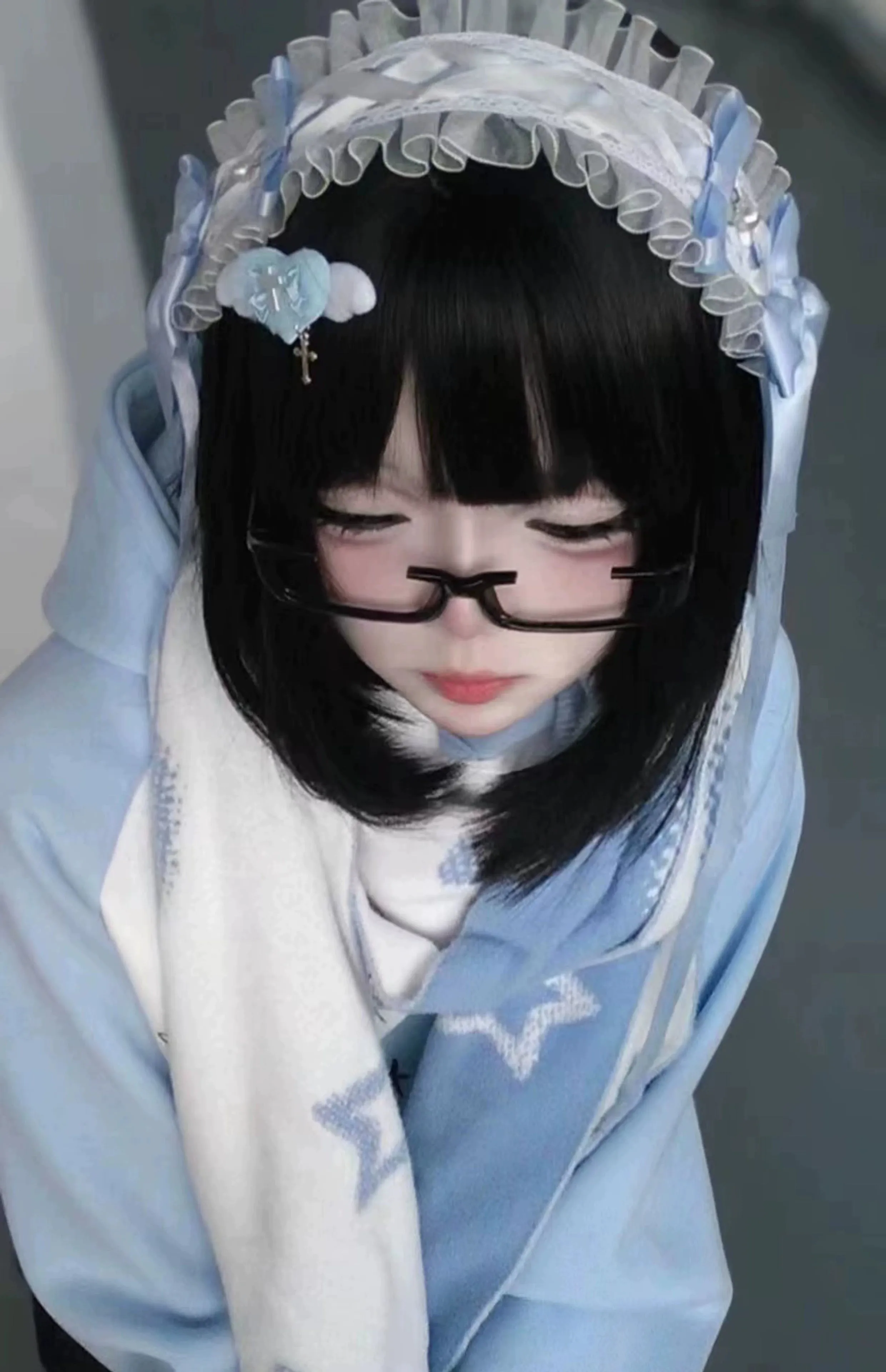 Jirai Kei Bicolor Scarf Printed Knitted Long Scarf