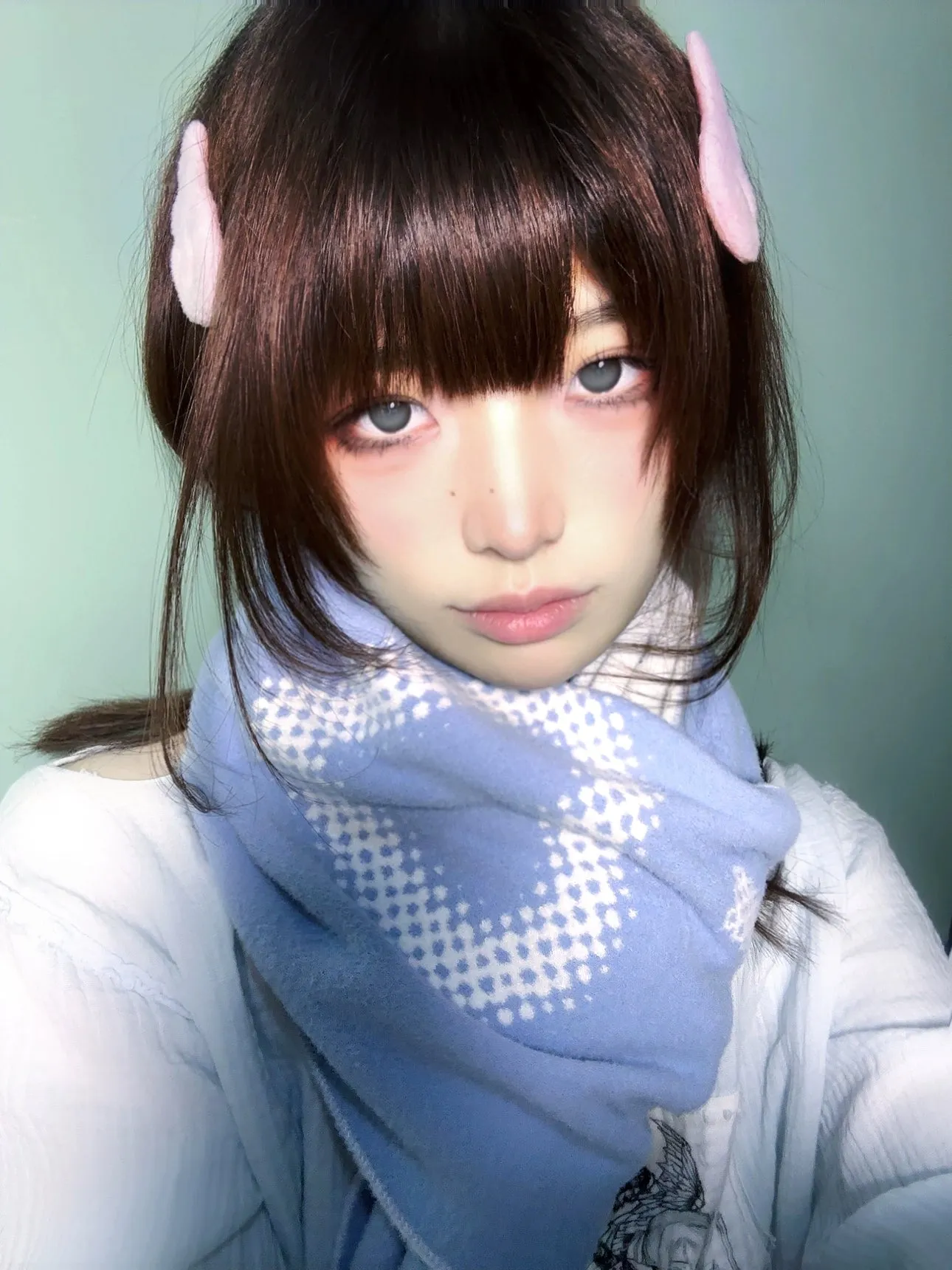 Jirai Kei Bicolor Scarf Printed Knitted Long Scarf