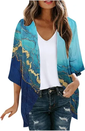 Kimono Swimsuit Coverup 2025 Womens Casual 3/4 Bat Sleeve Loose Beach Cover Up Sheer Chiffon Cardigans for Swimwear