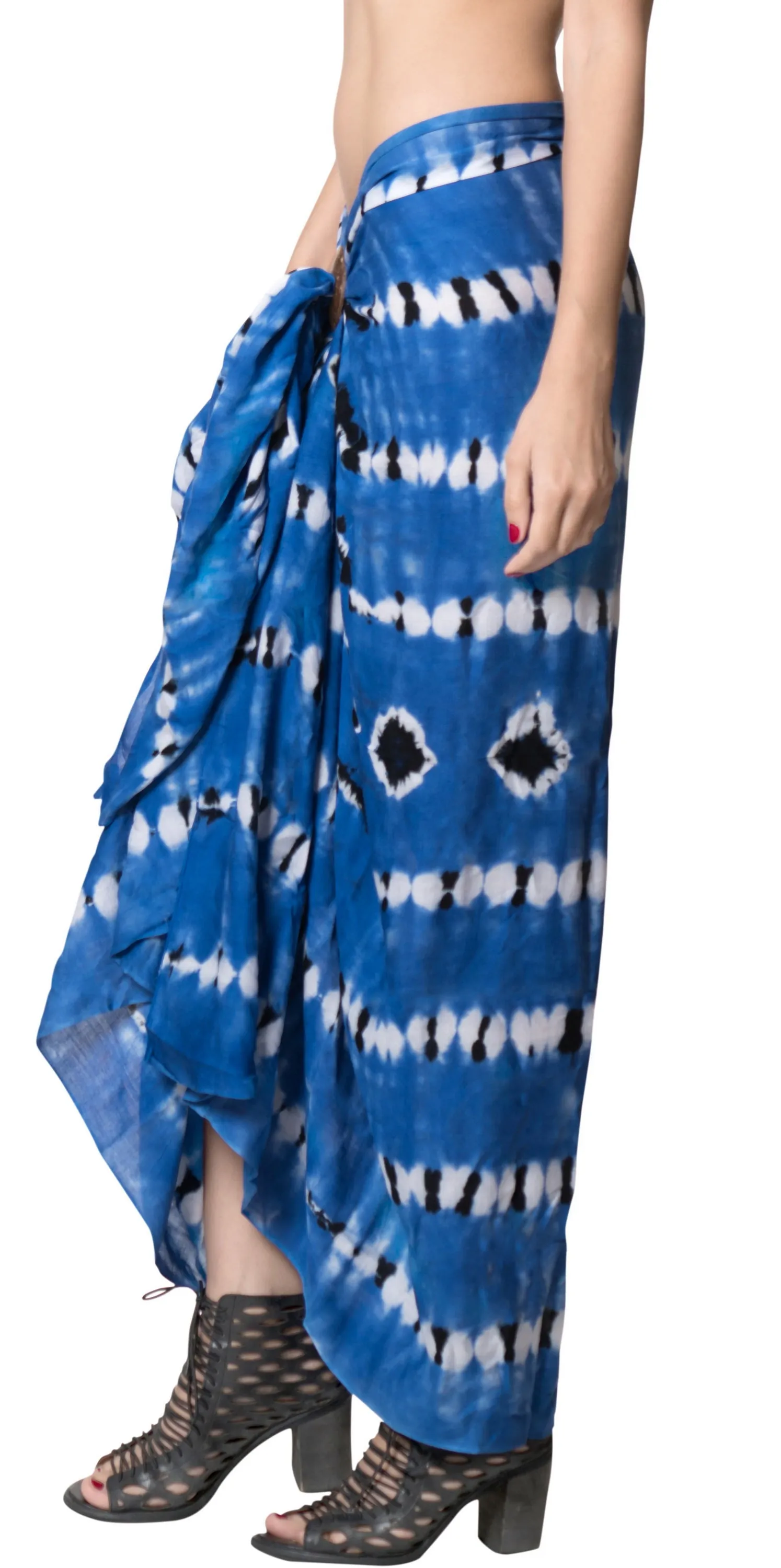 LA LEELA Bikini slit Cover Up Sarong Bikini Cover up Tie Dye 78"X43" Royal Blue_4512