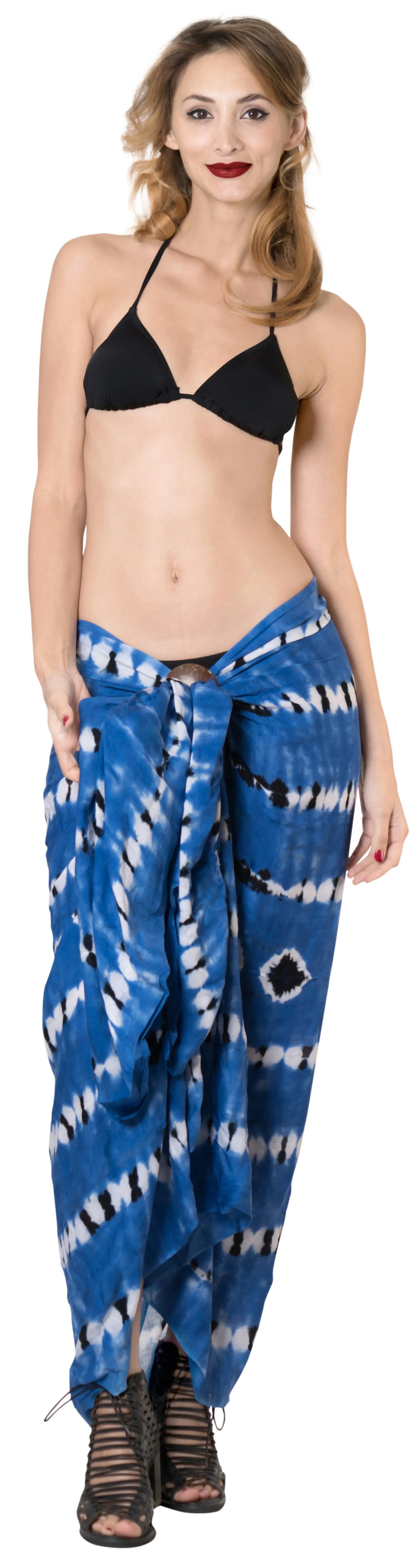 LA LEELA Bikini slit Cover Up Sarong Bikini Cover up Tie Dye 78"X43" Royal Blue_4512