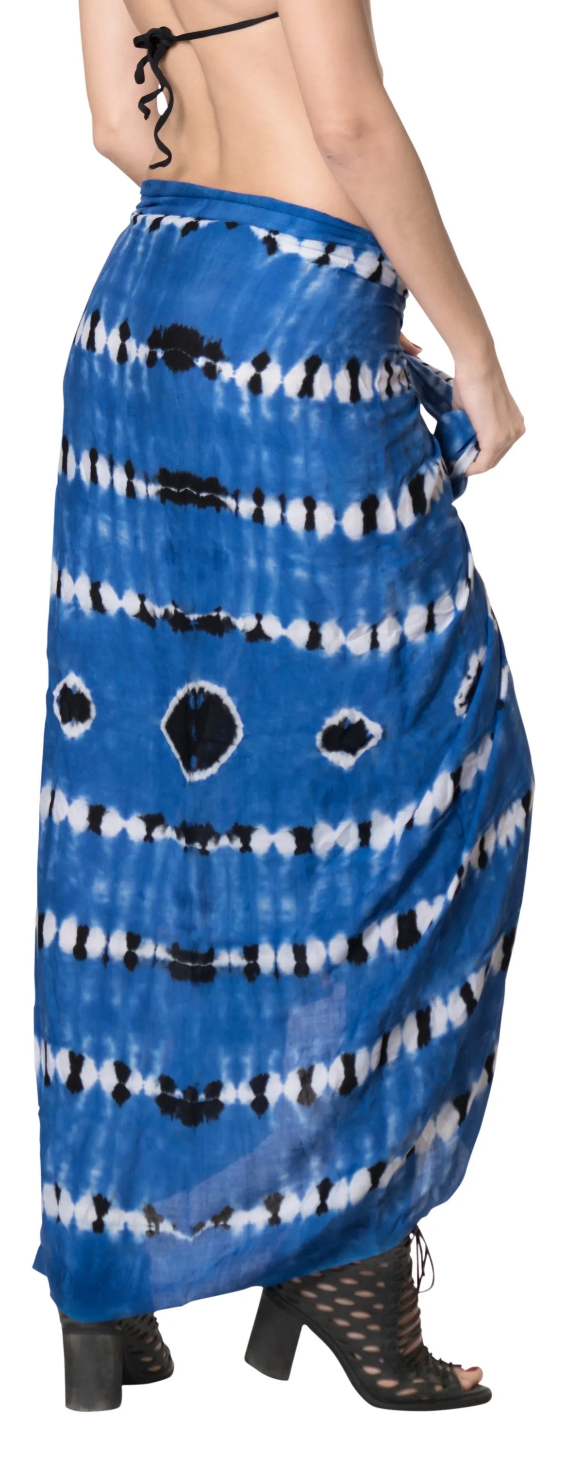 LA LEELA Bikini slit Cover Up Sarong Bikini Cover up Tie Dye 78"X43" Royal Blue_4512