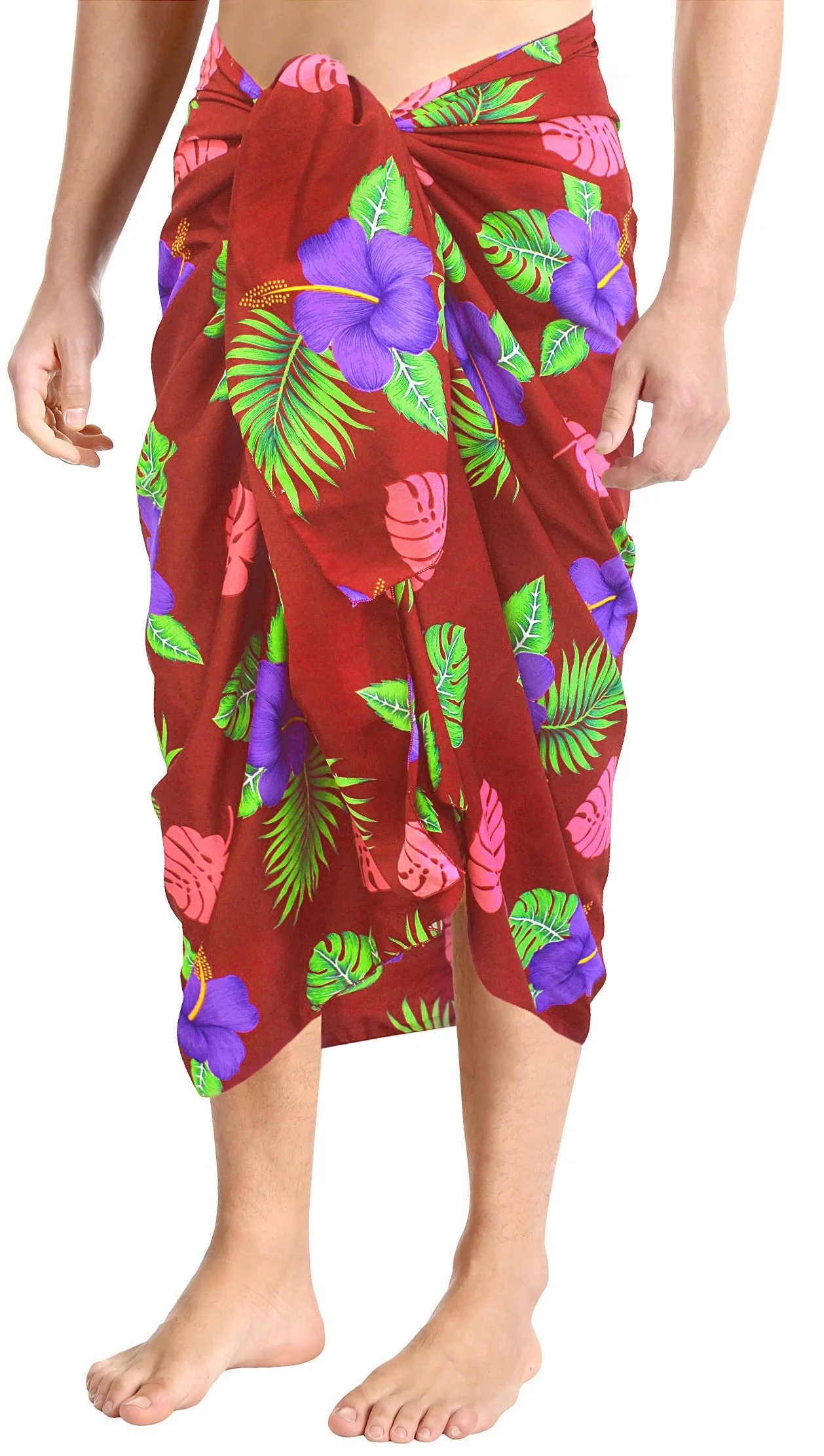 LA LEELA Men Boho Sarong Cover Up Beach Wrap Towel One Size Maroon_L158
