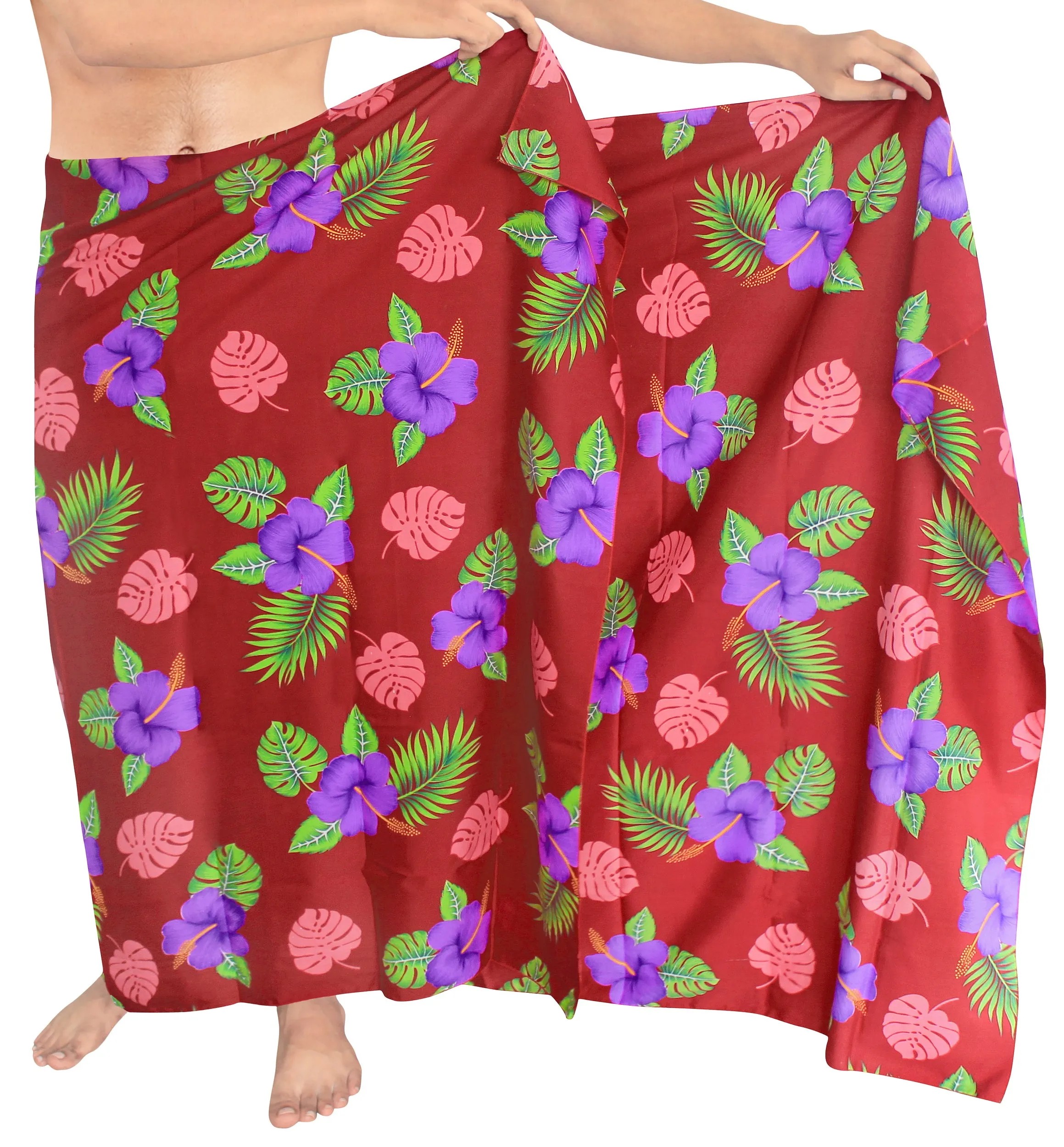 LA LEELA Men Boho Sarong Cover Up Beach Wrap Towel One Size Maroon_L158
