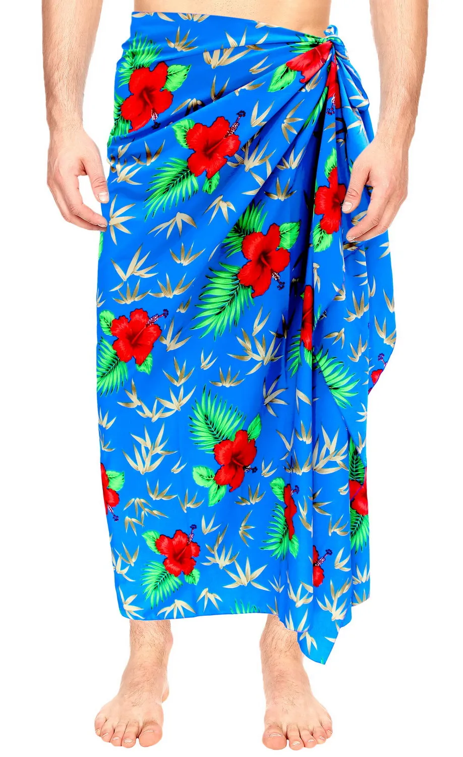 LA LEELA Men's Hawaii Sarongs For Men Plus Size Beach Wrap 72"x42" Bright Blue P975 137189
