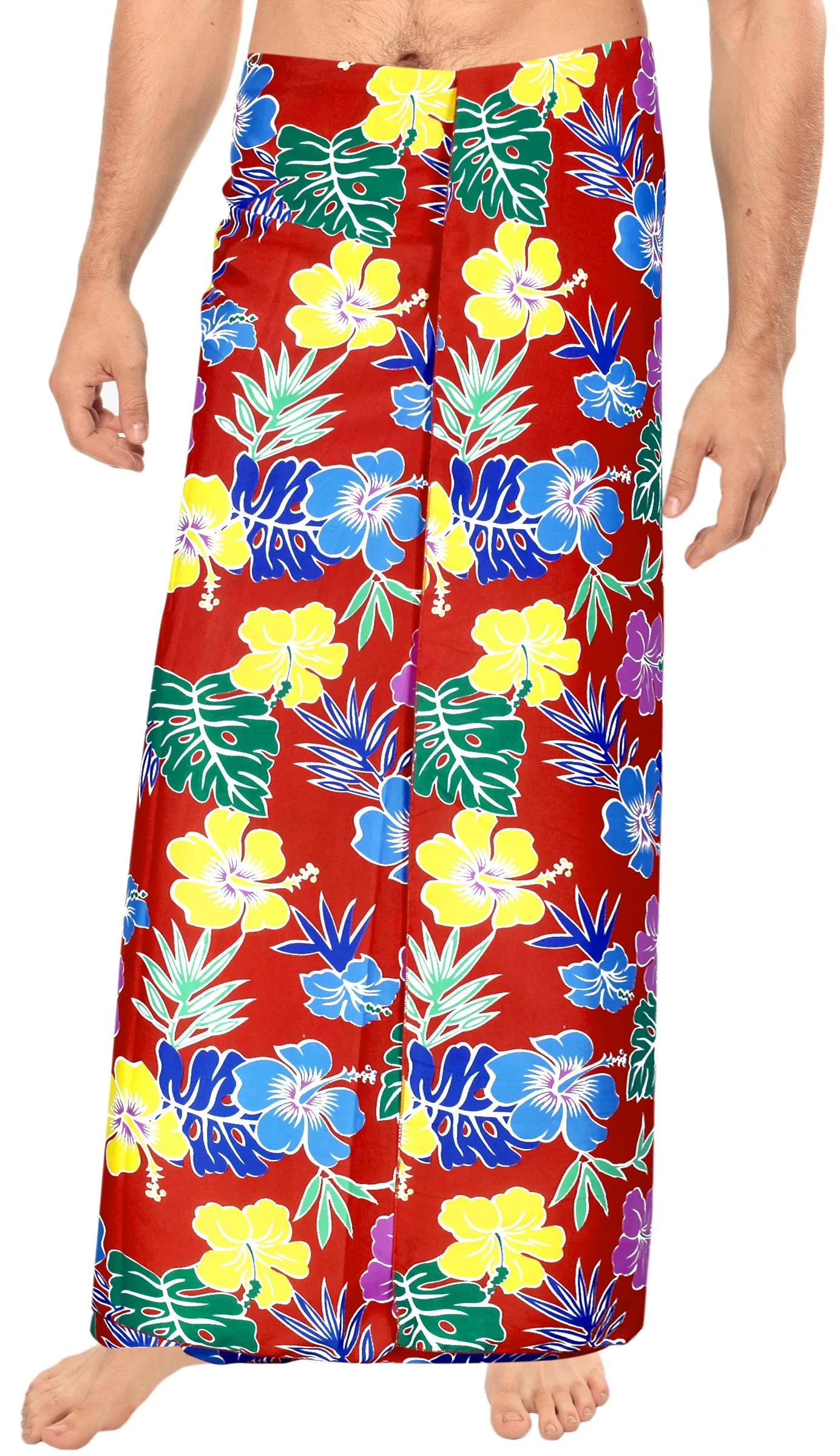 LA LEELA Men's Swimsuit Sarong LAVA LAVA Swim Beach Cover-Ups One Size Red_Y592