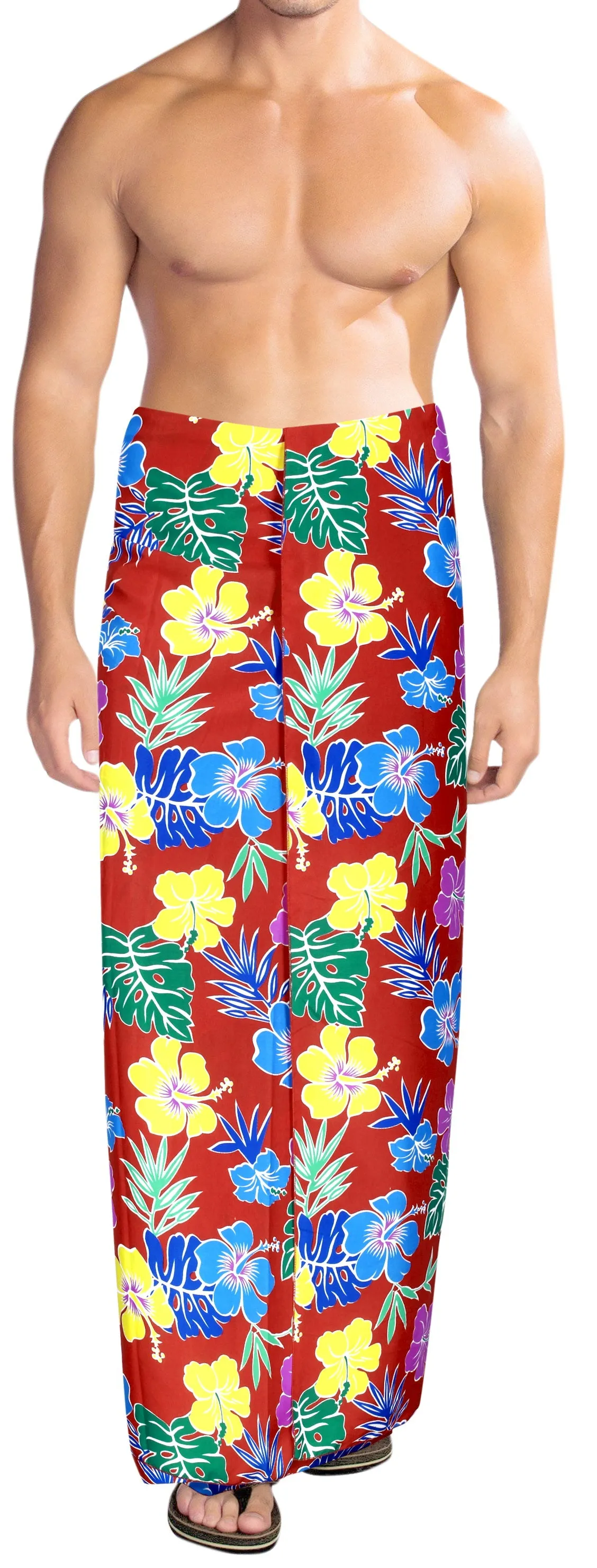 LA LEELA Men's Swimsuit Sarong LAVA LAVA Swim Beach Cover-Ups One Size Red_Y592