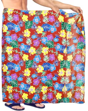 LA LEELA Men's Swimsuit Sarong LAVA LAVA Swim Beach Cover-Ups One Size Red_Y592