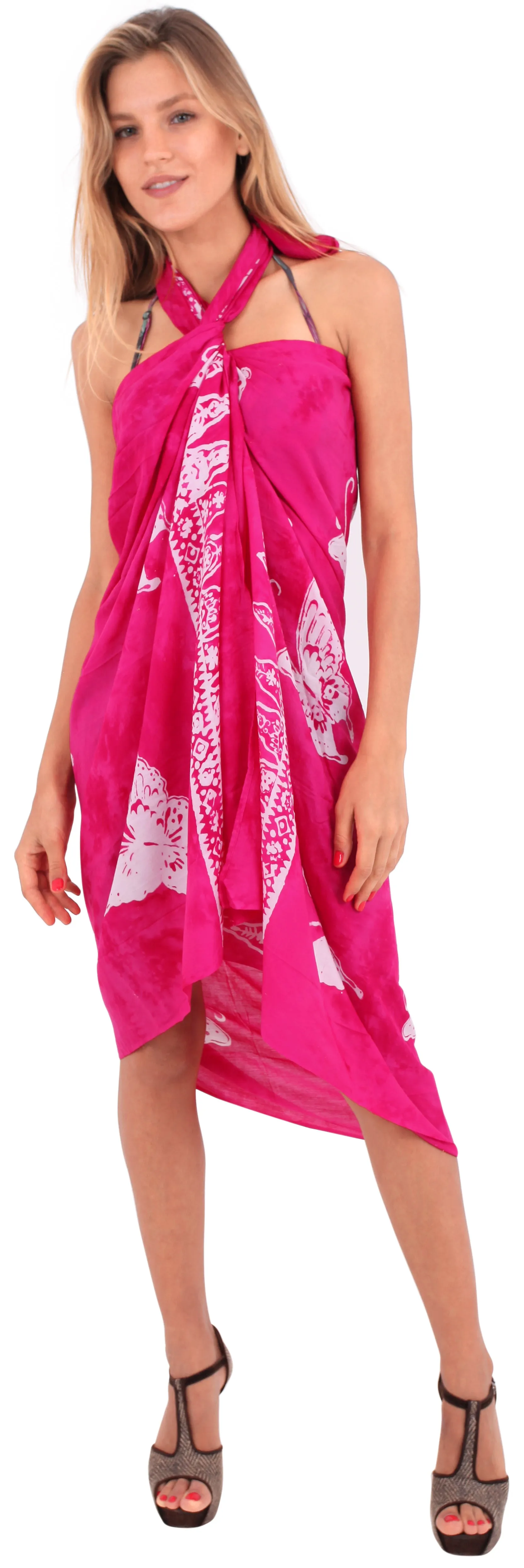 LA LEELA Rayon Bikini Swimwear Women Wrap Sarong Printed 78"X43" Pink_4671