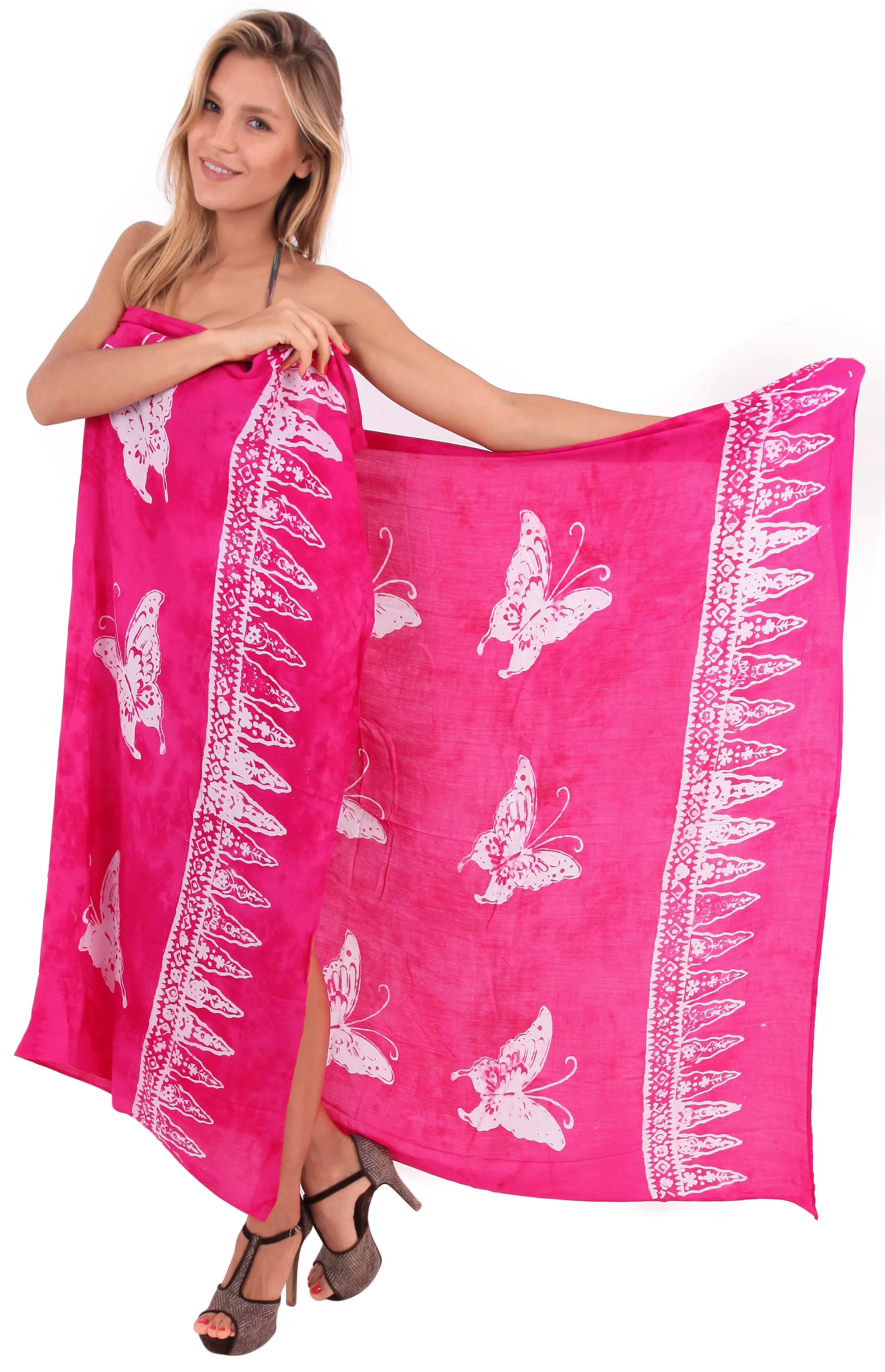 LA LEELA Rayon Bikini Swimwear Women Wrap Sarong Printed 78"X43" Pink_4671