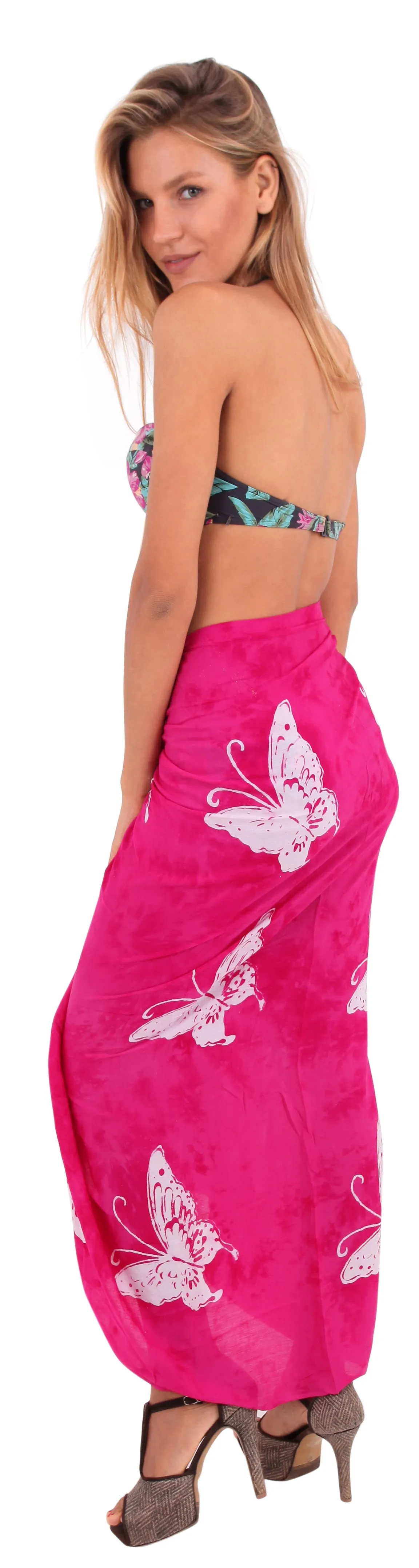 LA LEELA Rayon Bikini Swimwear Women Wrap Sarong Printed 78"X43" Pink_4671