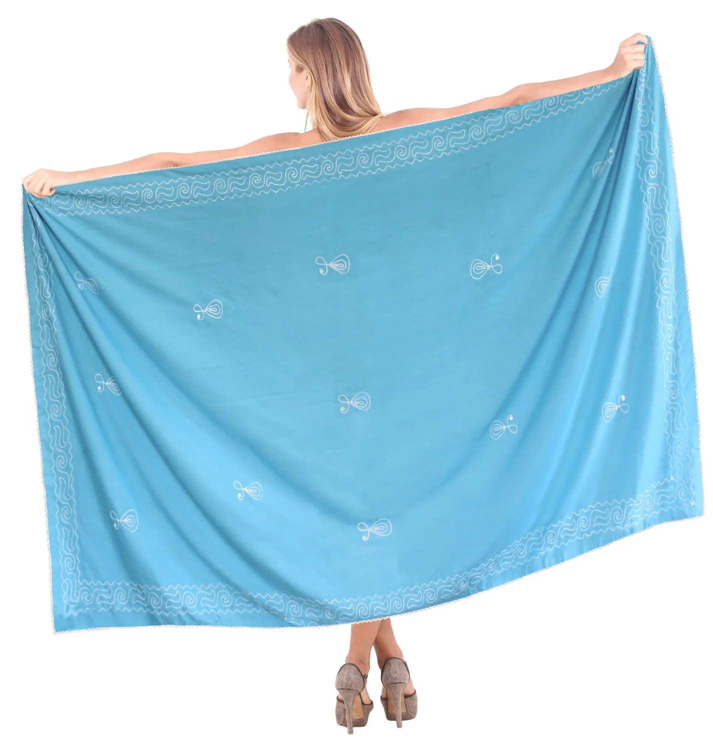 LA LEELA Rayon Cover Up Suit Womens Beach Sarong Solid 72"X42" Light Blue_6175