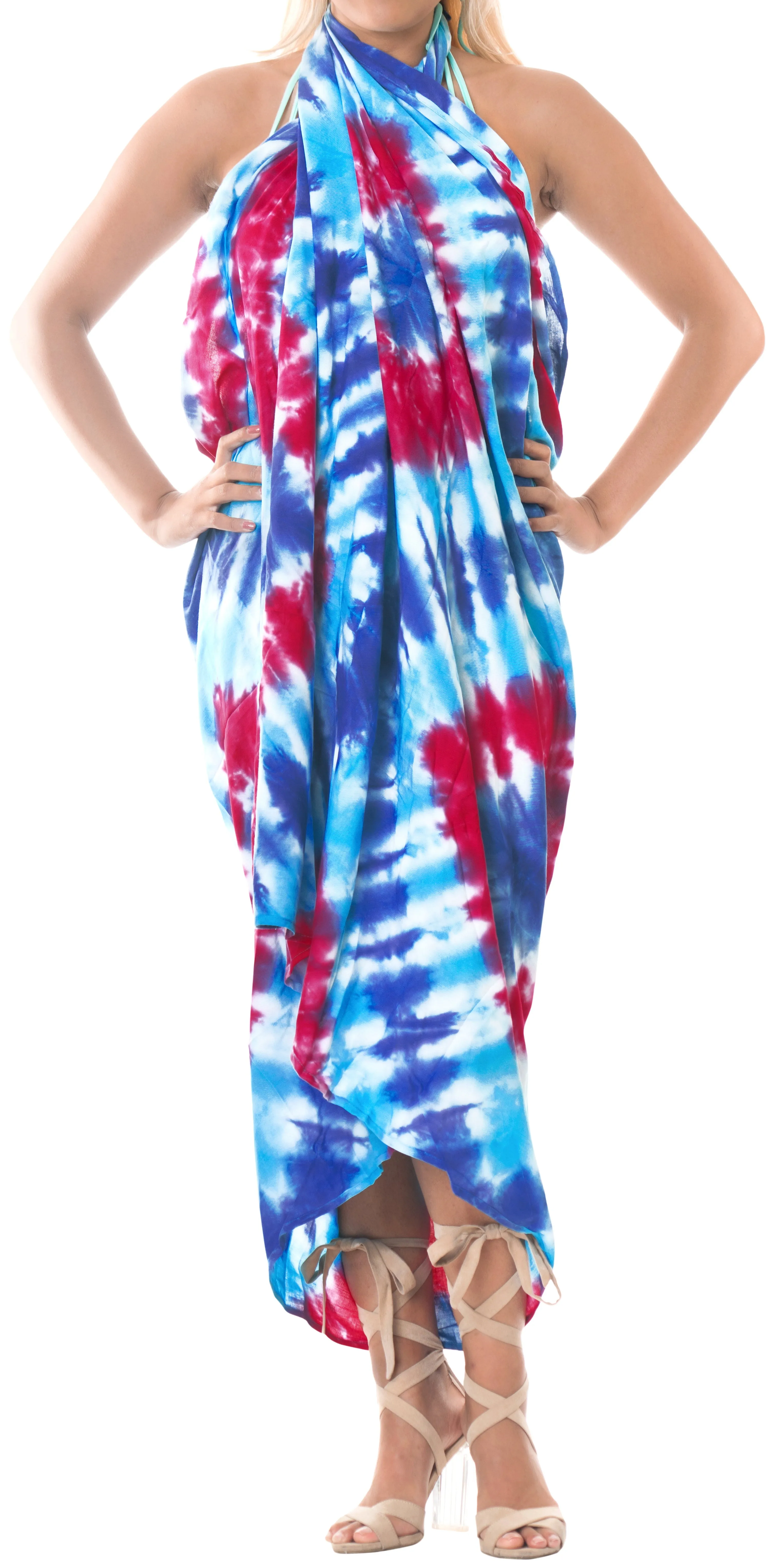 LA LEELA Rayon Swimwear Towel Womens scaf Wrap Sarong Tie Dye 78"X39" Blue_5252