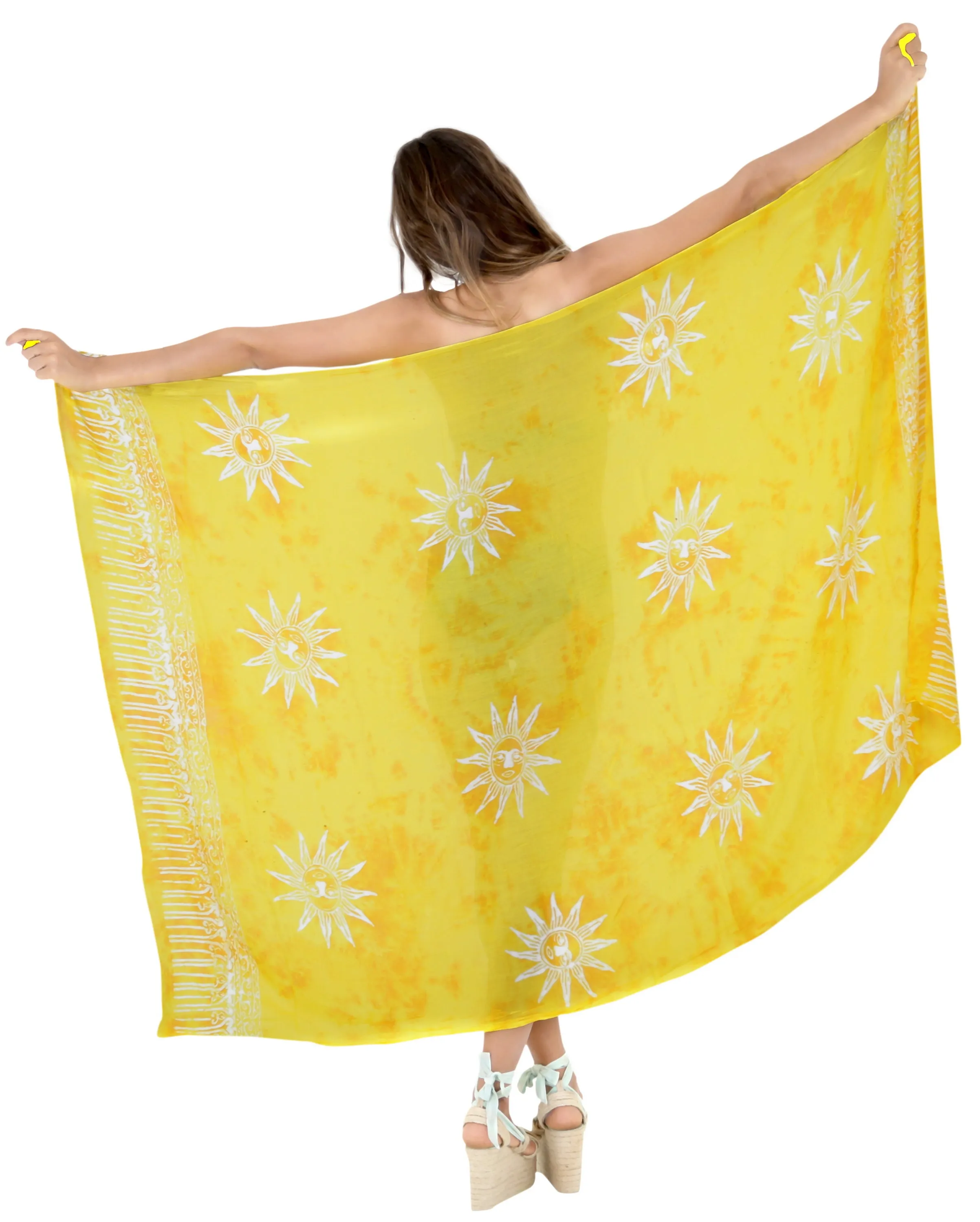 LA LEELA Swimwear Aloha Women Sarong Bikini Cover up Printed 78"X43" Golden_4477