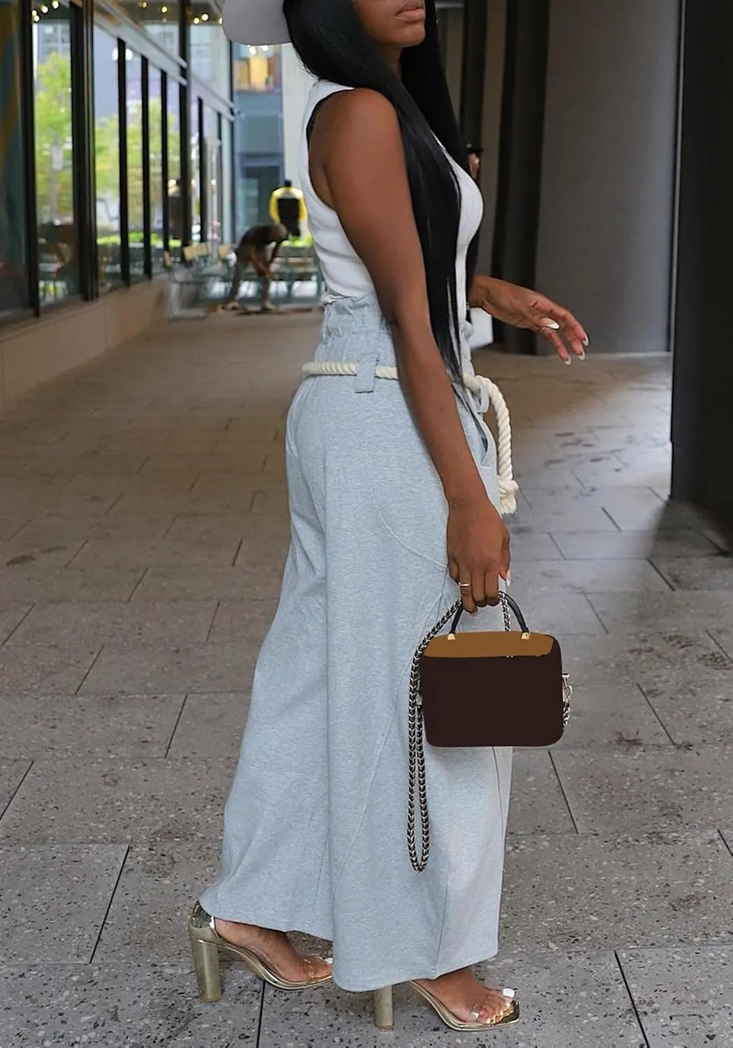 LAJIOJIO Baggy Wide Leg Sweatpants for Women Casual High Waisted Elastic Waist Drawstring Sweat Pants Trousers Trendy