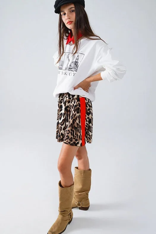 Leopard Print Shorts with Red Stripes On the Sides