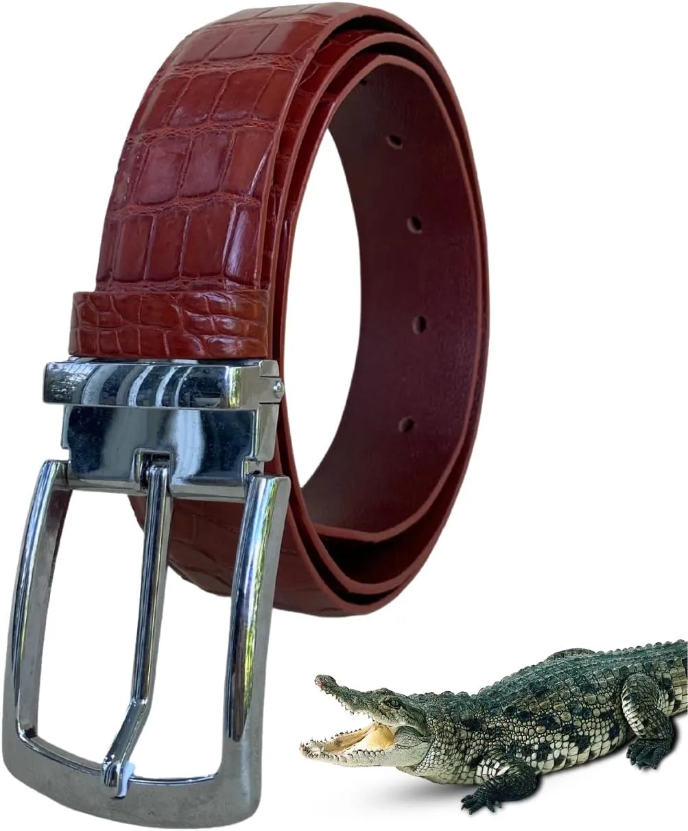 Light Brown Belt Men Genuine Crocodile Belly Ratchet Casual Dress Belt Easier Adjustable Pin Buckle Alligator Leather Business Jeans Golf Gift For Men