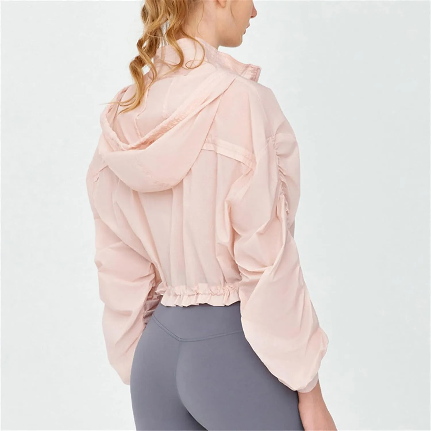 Lightweight Sun Jacket Women Girls UV Protect Full Zip Shirt Ruched Long Sleeve Hoodie Breathable Cool Cropped Jackets