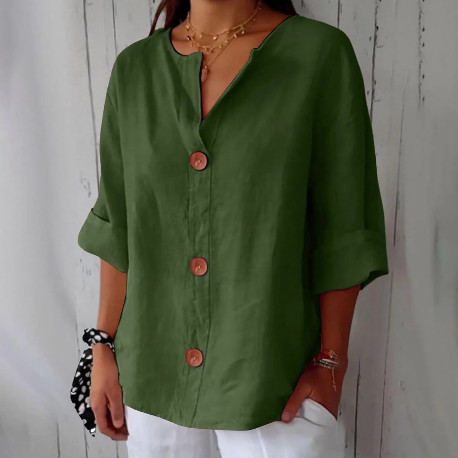 Linen Shirt for Womens Button Down Loose Fit Casual Tunic Tops 2025 Summer Short Sleeve V Neck Trendy Beach T-Shirts