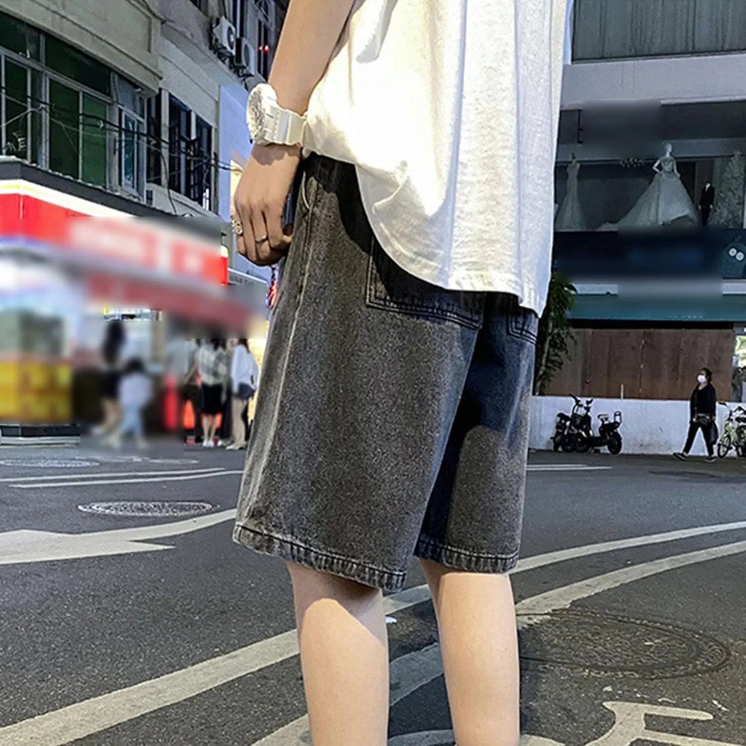 Maiyifu-GJ Men's Drawstring Loose Fit Jean Shorts Casual Elastic Waist Denim Shorts Straight Leg Relaxed Shorts