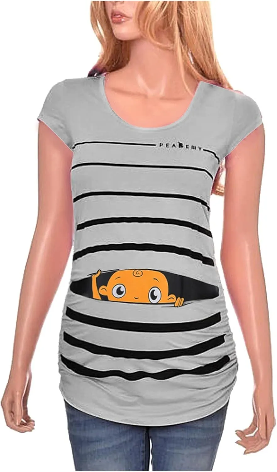Maternity Cute Funny Baby Print Striped Short Sleeve T-Shirt Pregnant Tops,Cute Funny Maternity Tshirts