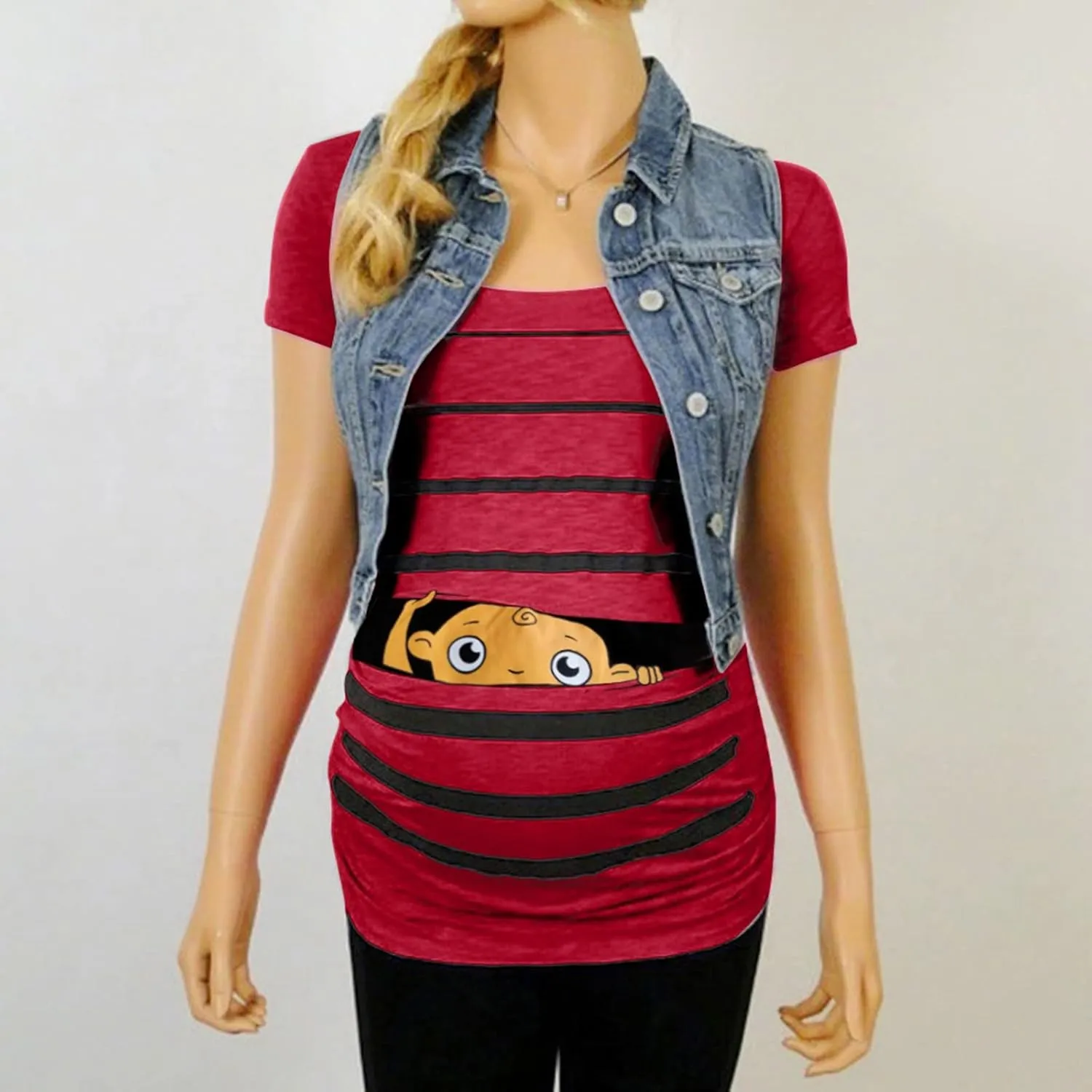 Maternity Cute Funny Baby Print Striped Short Sleeve T-Shirt Pregnant Tops,Cute Funny Maternity Tshirts