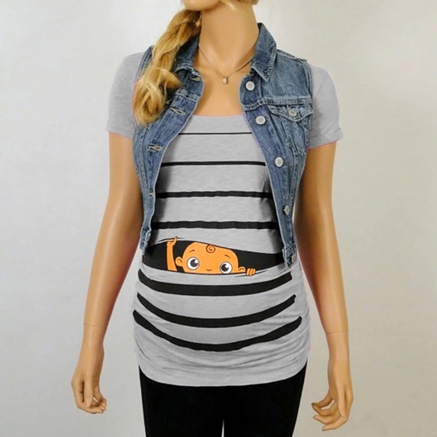 Maternity Cute Funny Baby Print Striped Short Sleeve T-Shirt Pregnant Tops,Cute Funny Maternity Tshirts