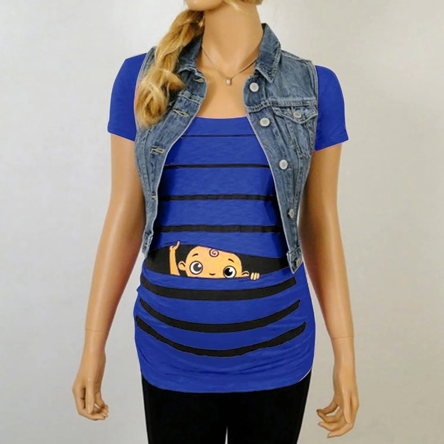 Maternity Cute Funny Baby Print Striped Short Sleeve T-Shirt Pregnant Tops,Cute Funny Maternity Tshirts