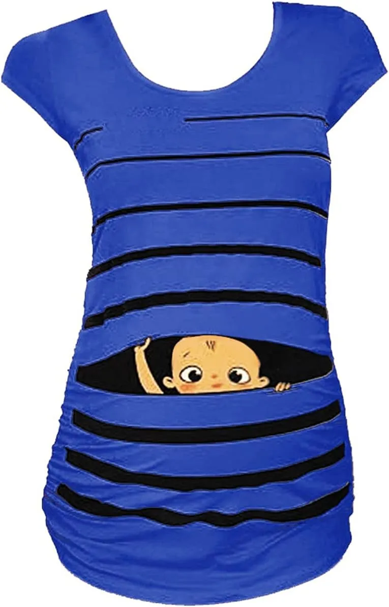 Maternity Cute Funny Baby Print Striped Short Sleeve T-Shirt Pregnant Tops,Cute Funny Maternity Tshirts