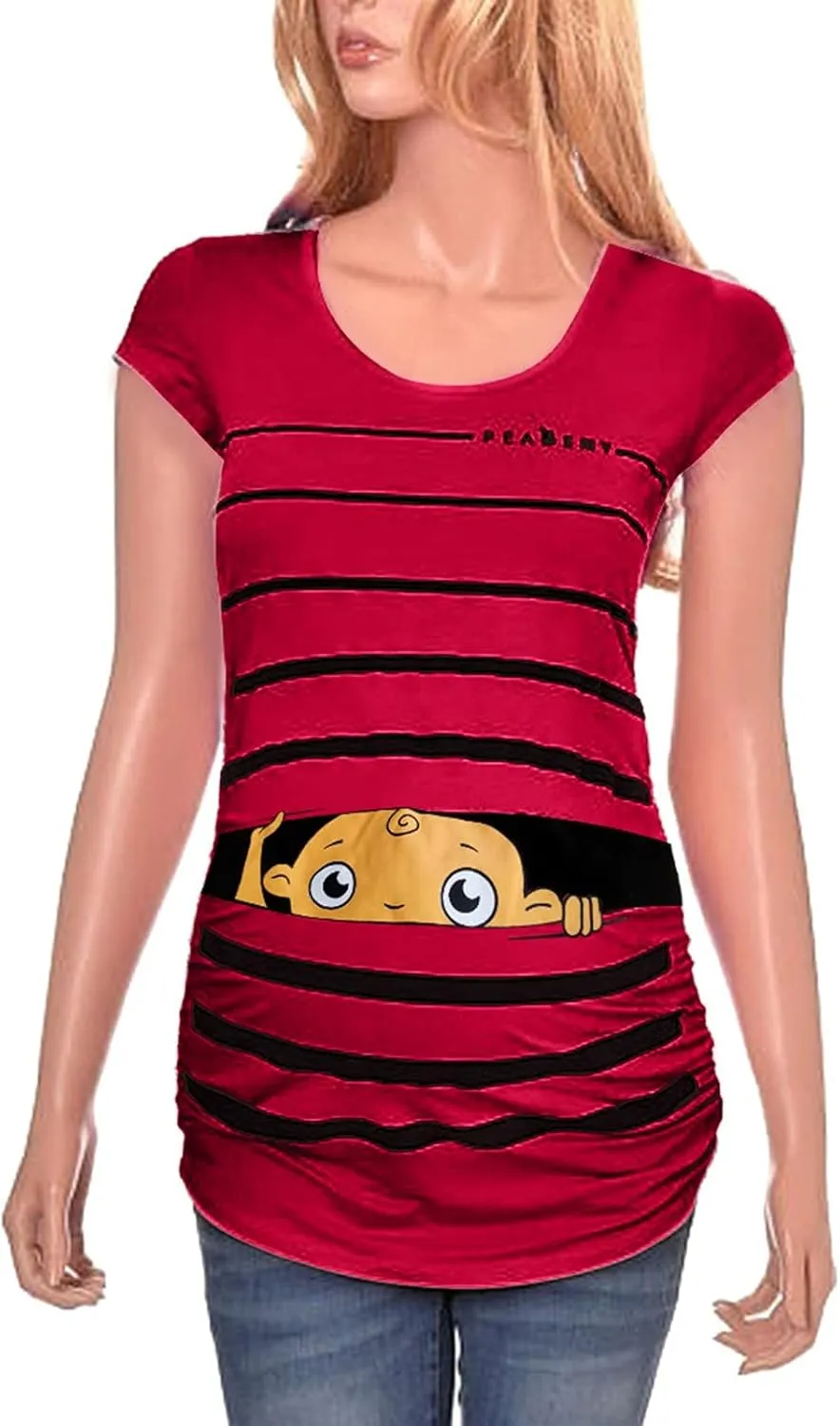 Maternity Cute Funny Baby Print Striped Short Sleeve T-Shirt Pregnant Tops,Cute Funny Maternity Tshirts