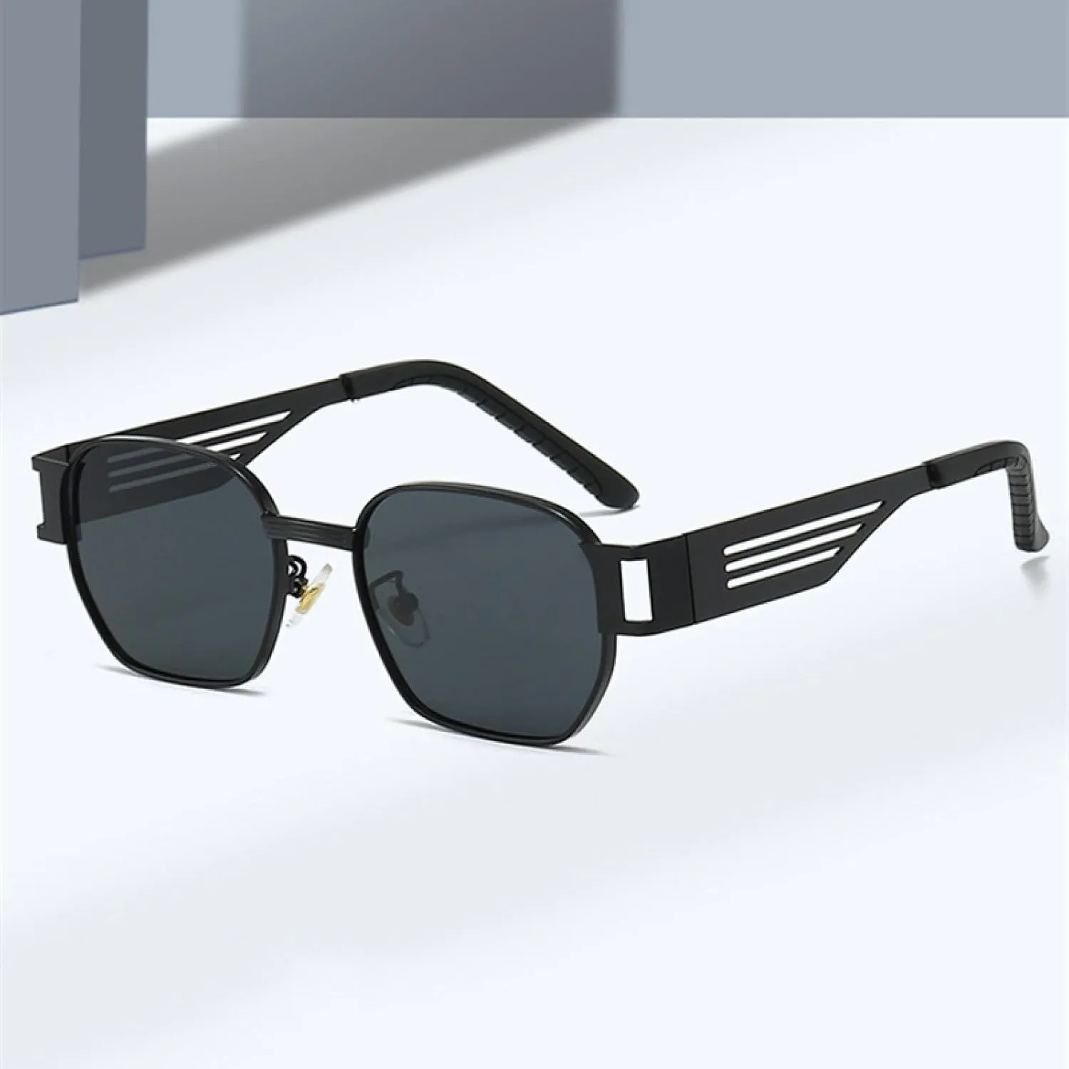 Men Punk Metal Sunglasses Retro Shades Uv400 Women Hollow Wide Legs Sun Glasses