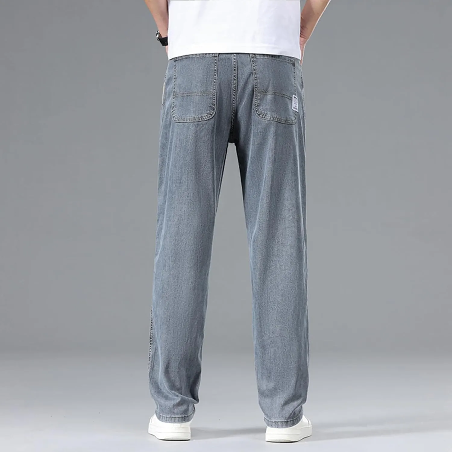 Men's Relaxed Fit Straight Leg Jeans, Light Blue Wash Denim, Summer Lightweight Loose fit,Classic 5-Pocket Style