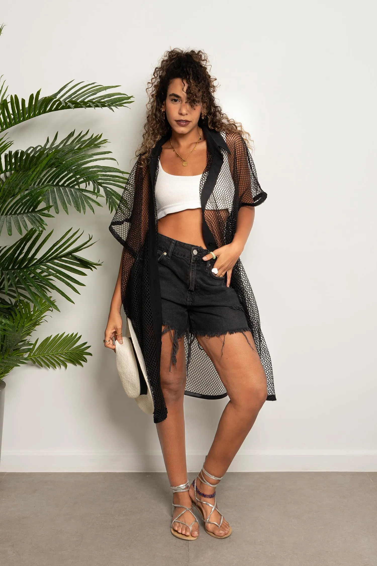 Mesh Buttoned Shirt Coverup - Mitcha Label