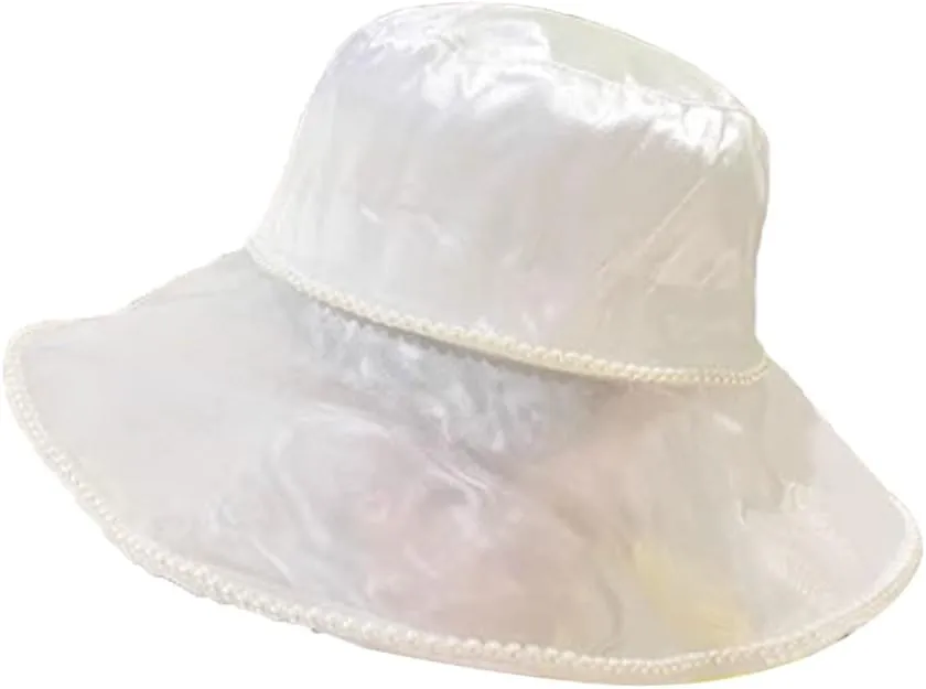 Mesh Sheer Bucket Hat Wide Brim Packable Sun Hat with Beads Fisherman Hats for Women Girls
