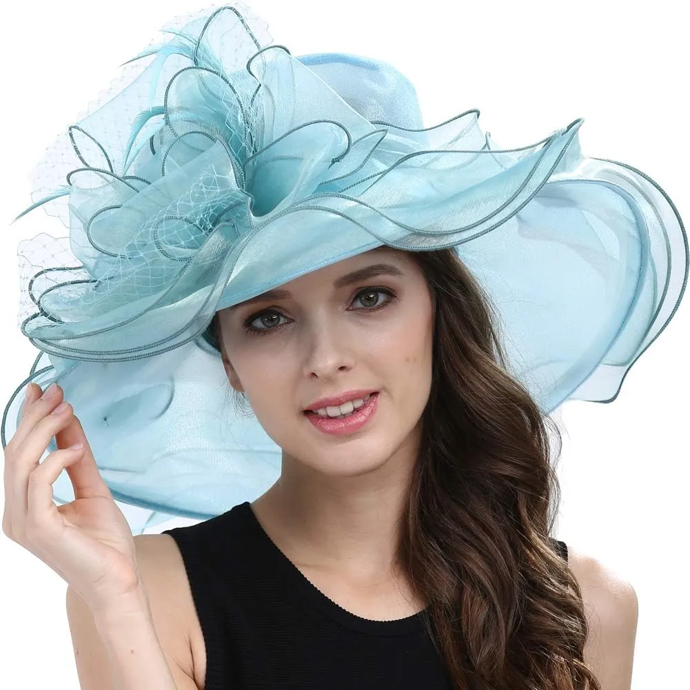 Original One Women's Organza Feather/Veil Tea Party Occasion Derby Event Church Dress Sun Hat