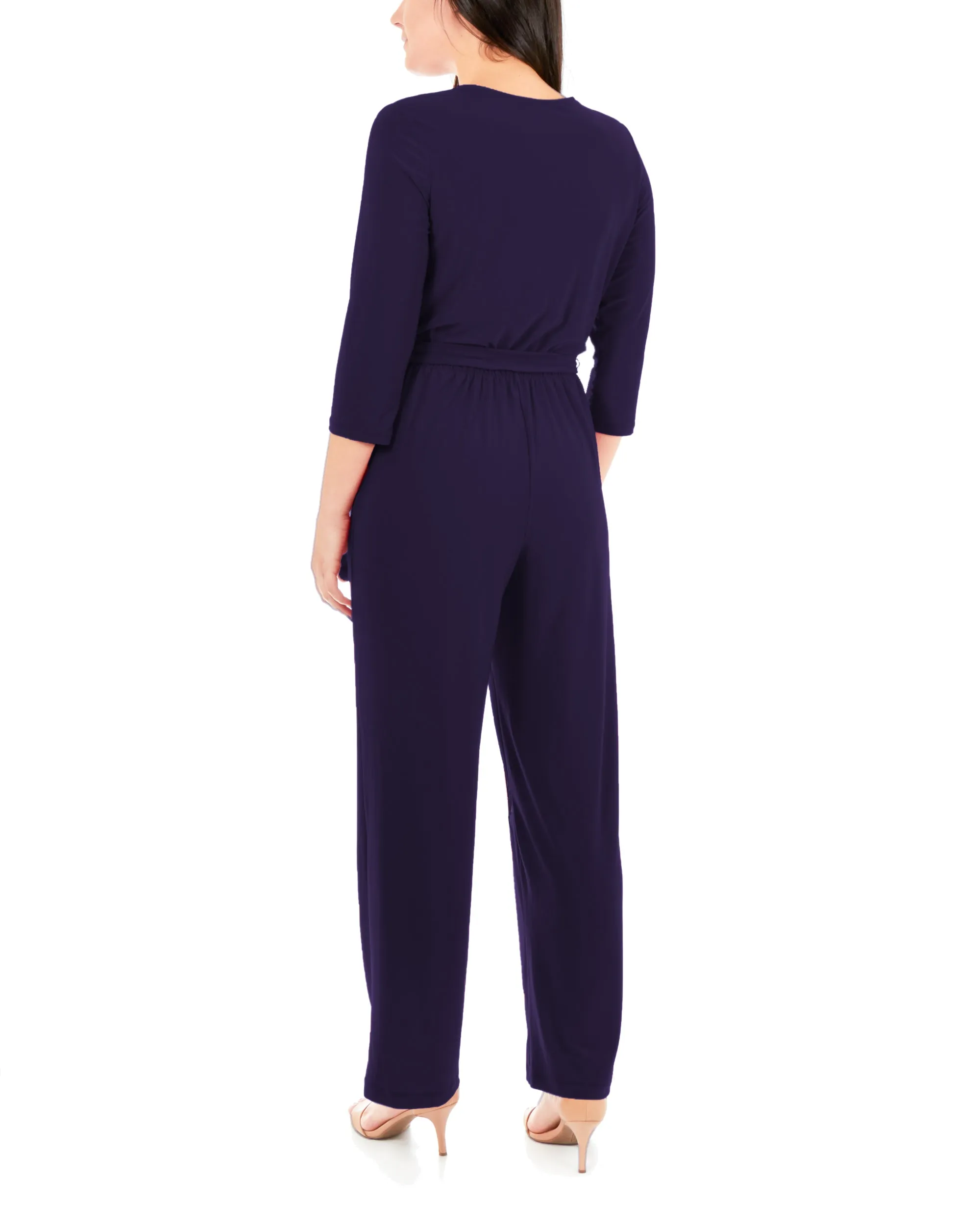 Petite 3/4 Sleeve Belted Jumpsuit