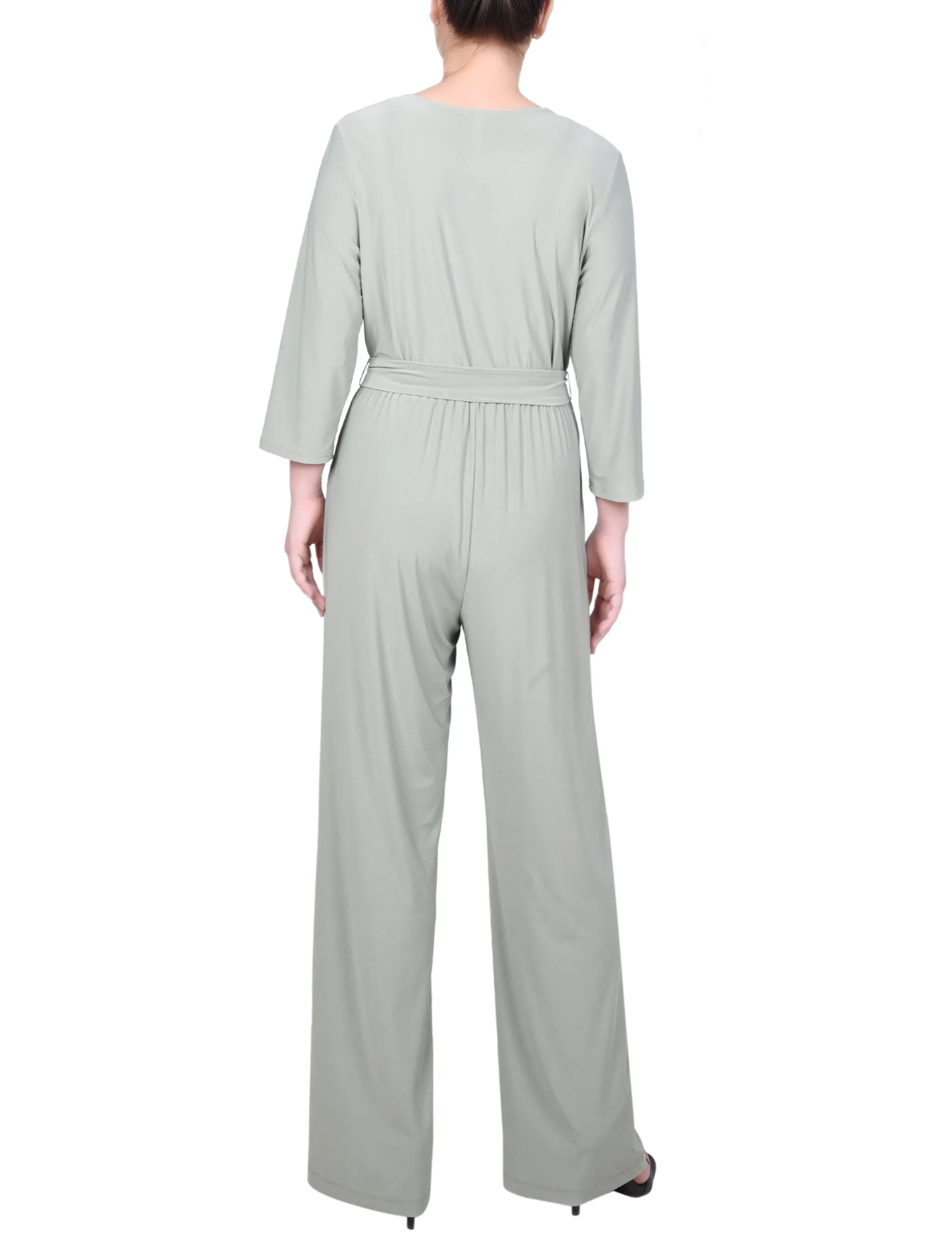 Petite 3/4 Sleeve Belted Jumpsuit