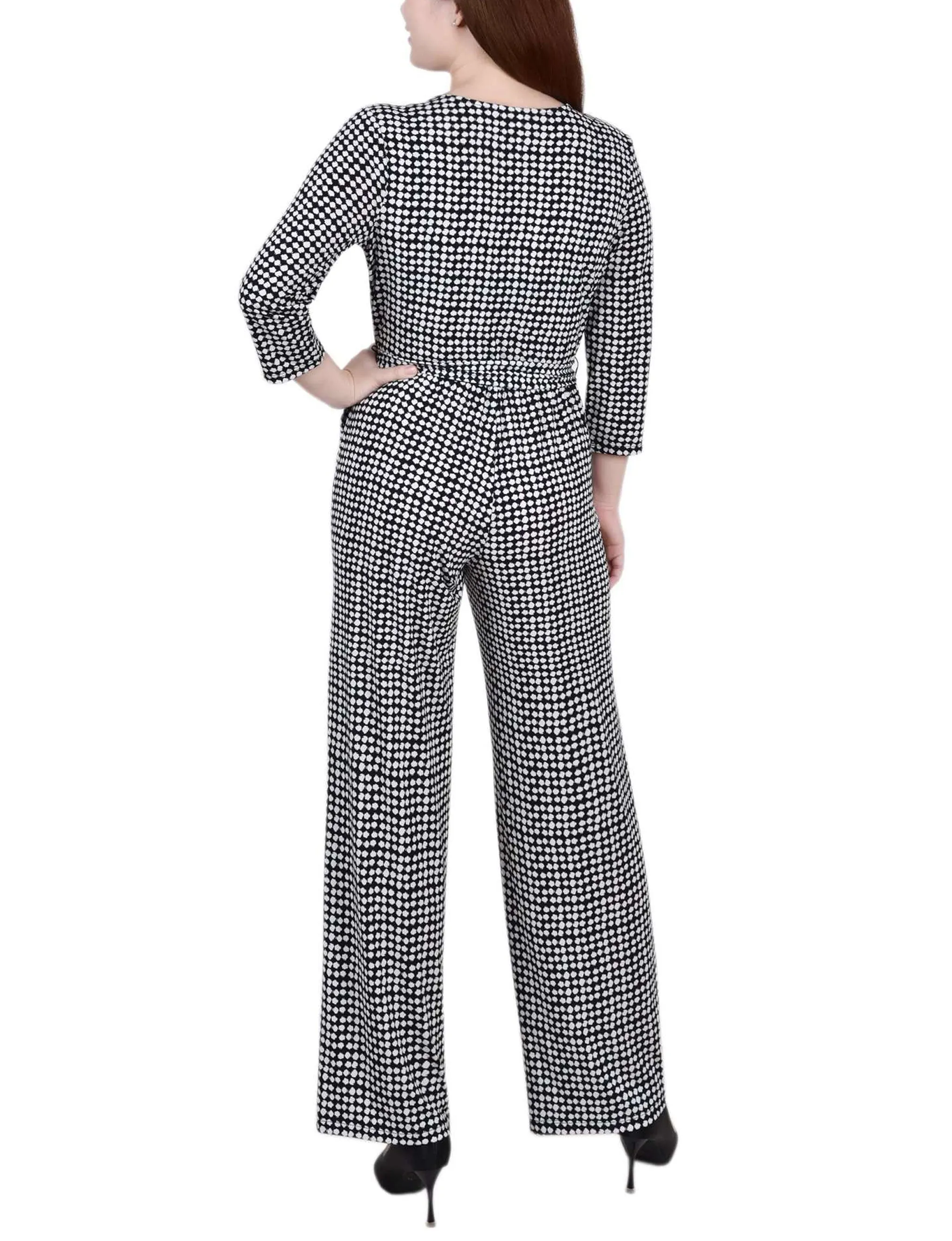 Petite 3/4 Sleeve Belted Jumpsuit